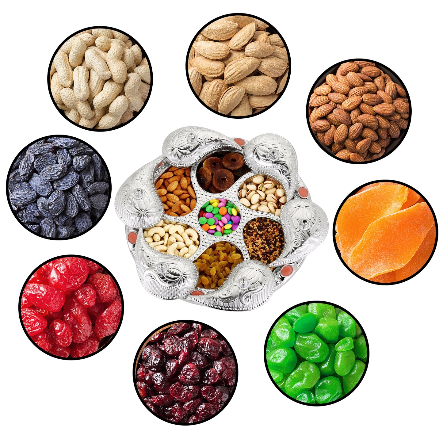 Multipurpose 7 Compartment Dry Fruit Serving Rotating Tray  Candy Chocolate Snacks Storage Box Masala Box - Happy Price - Image 6