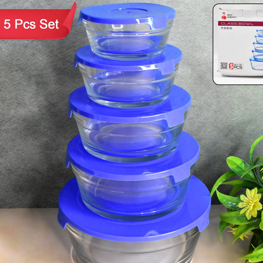 Glass Bowl Set with Lids - 5 Pcs Mixing & Storage Containers - Happy Price - Image 1