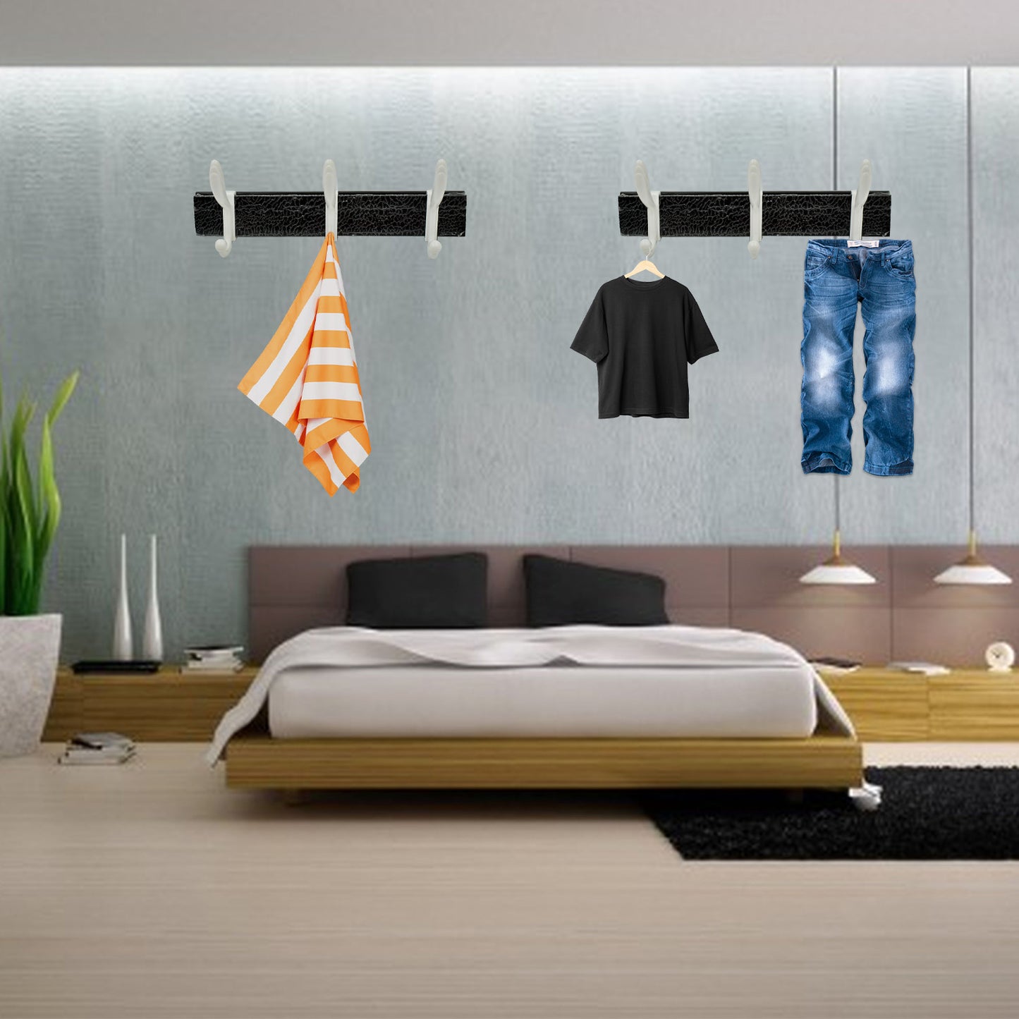 Cloth Hanger Wall Door Hooks Rail For Hanging Clothes For Hanging Hook Rack Rail Extra Long Coat Hanger Wall Mount For Clothes Jacket Hats 6 Hook - Happy Price - Image 6