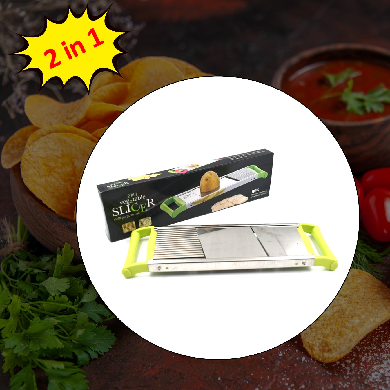 2 In 1 Potato Slicer Used In All Kinds Of Household Kitchen Purposes For Cutting And Slicing Of Potatoes. - Happy Price - Image 1