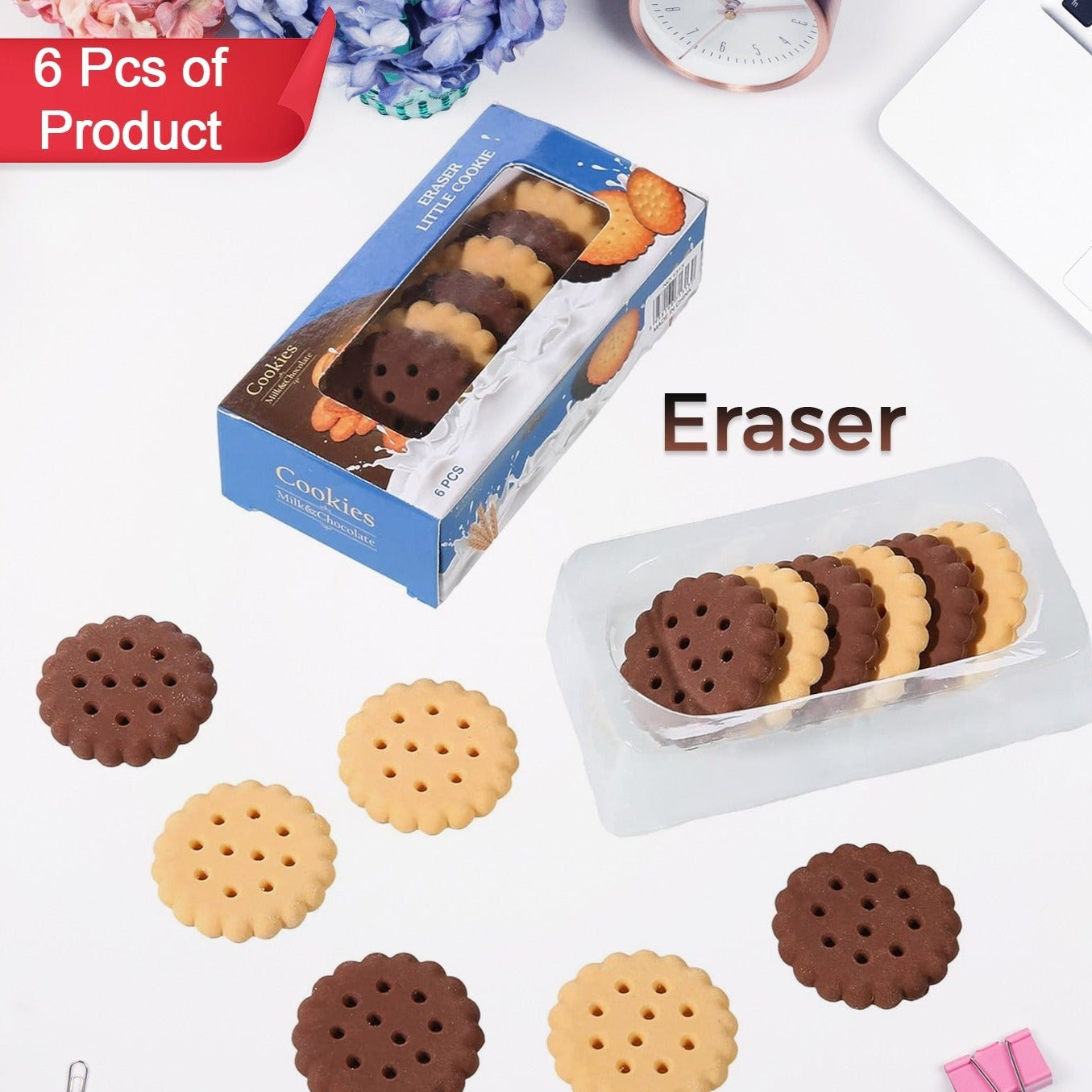 Pack Of 6 Erasers Erasers Stationery School Rubber Schools Sketches Office Sign Kid Party Favour Gift Toy Gift Creative Christmas Birthday Gift In Shape Biscuits (6 Pcs Set) - Happy Price - Image 1