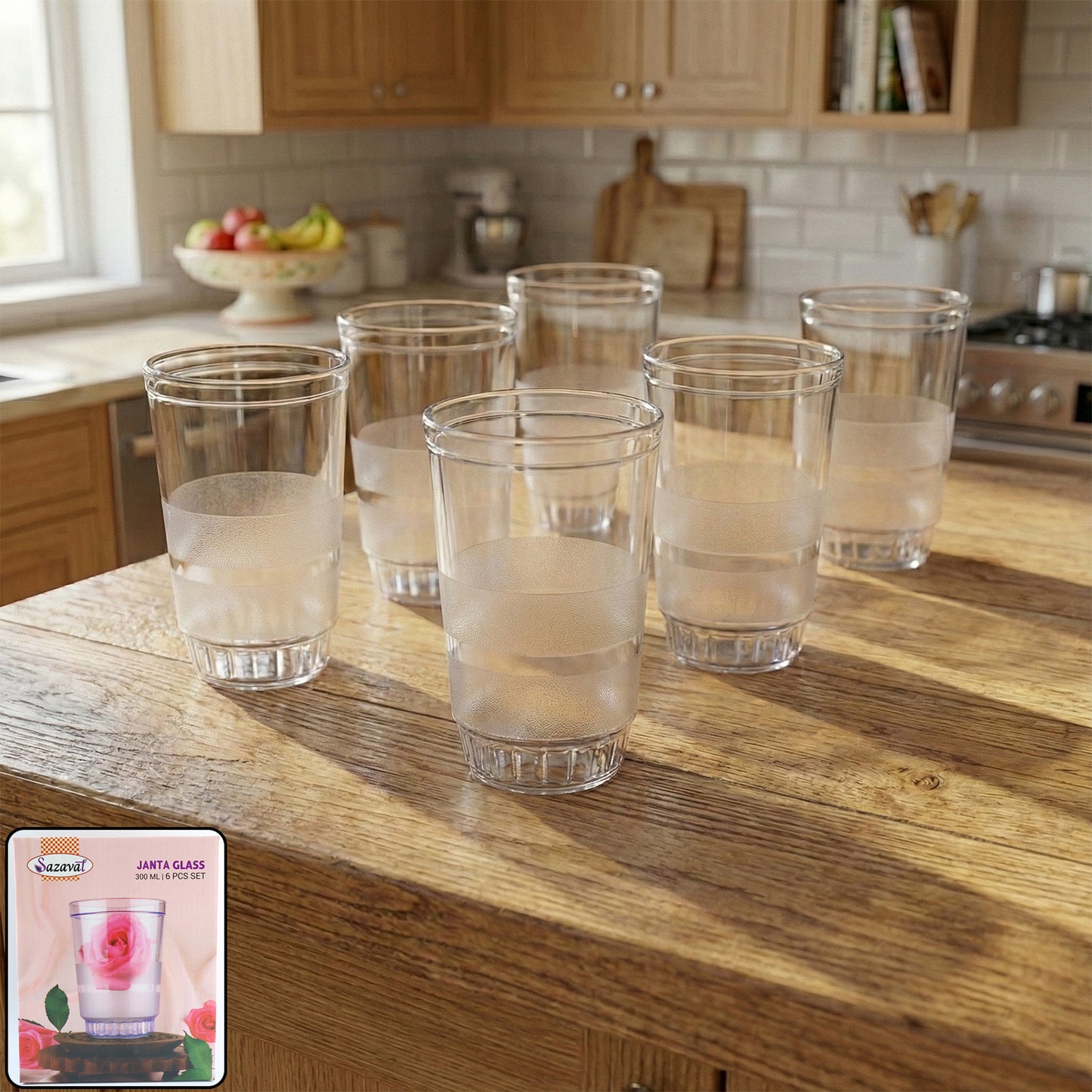 Transparent Janta Drinking Glasses - 300ml, Set of 6 - Happy Price - Image 2
