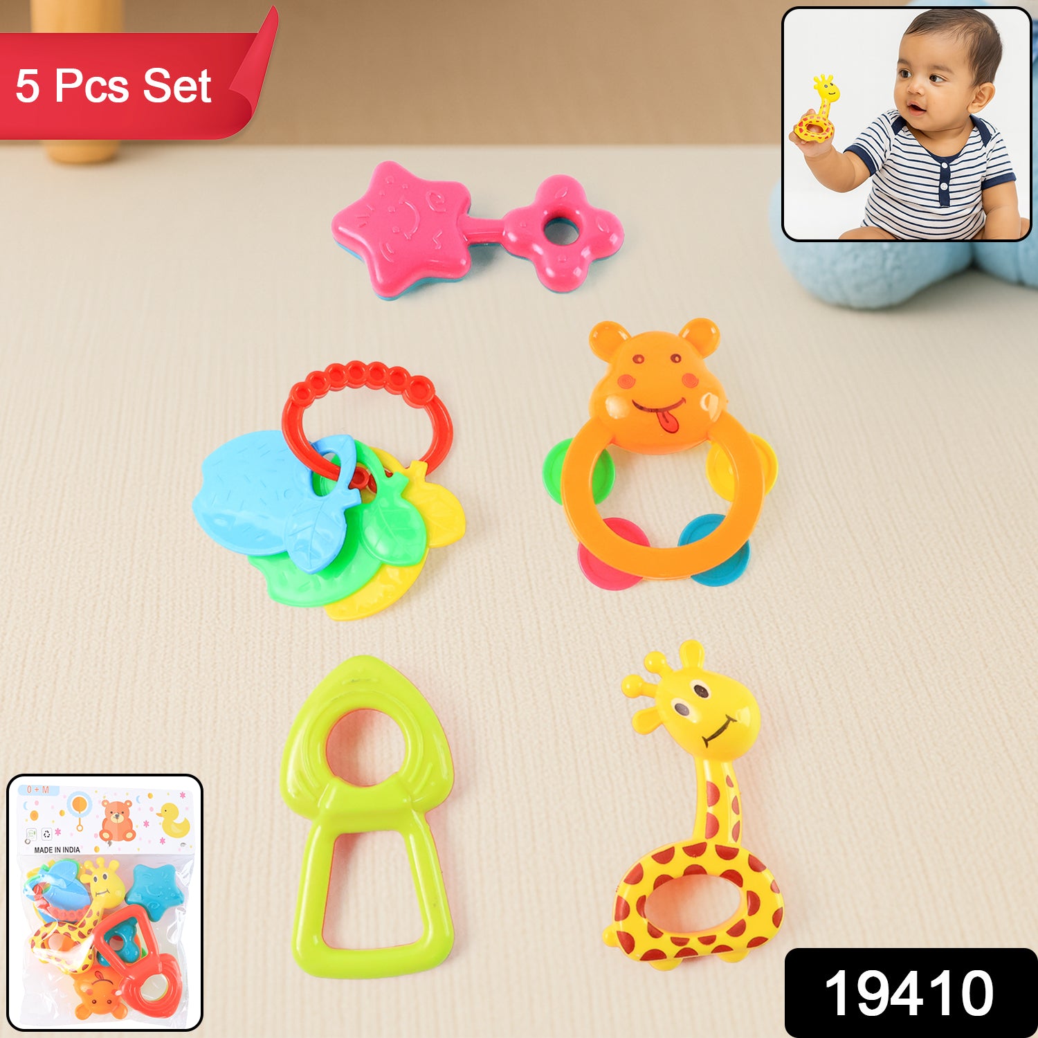 Plastic Baby Rattle Toys 5 Pcs Set - Happy Price - Image 1