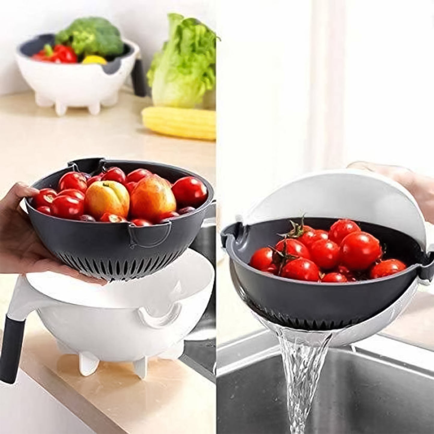 9-in-1 Kitchen Vegetable Chopper, Slicer & Grater Set with Drain Basket - Happy Price - Image 4