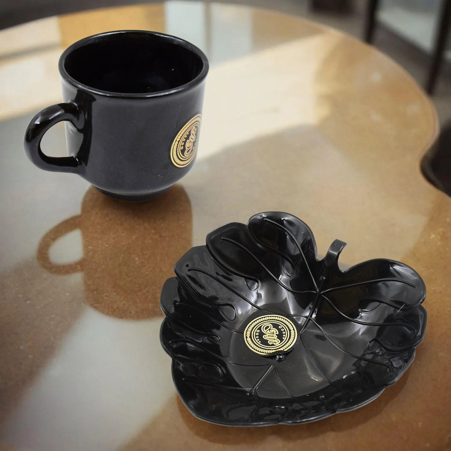 A One Ceramic Tea  Cups  Mug Set With Leaf Shape Serving Bowl (8 Pcs Set) - Happy Price - Image 5