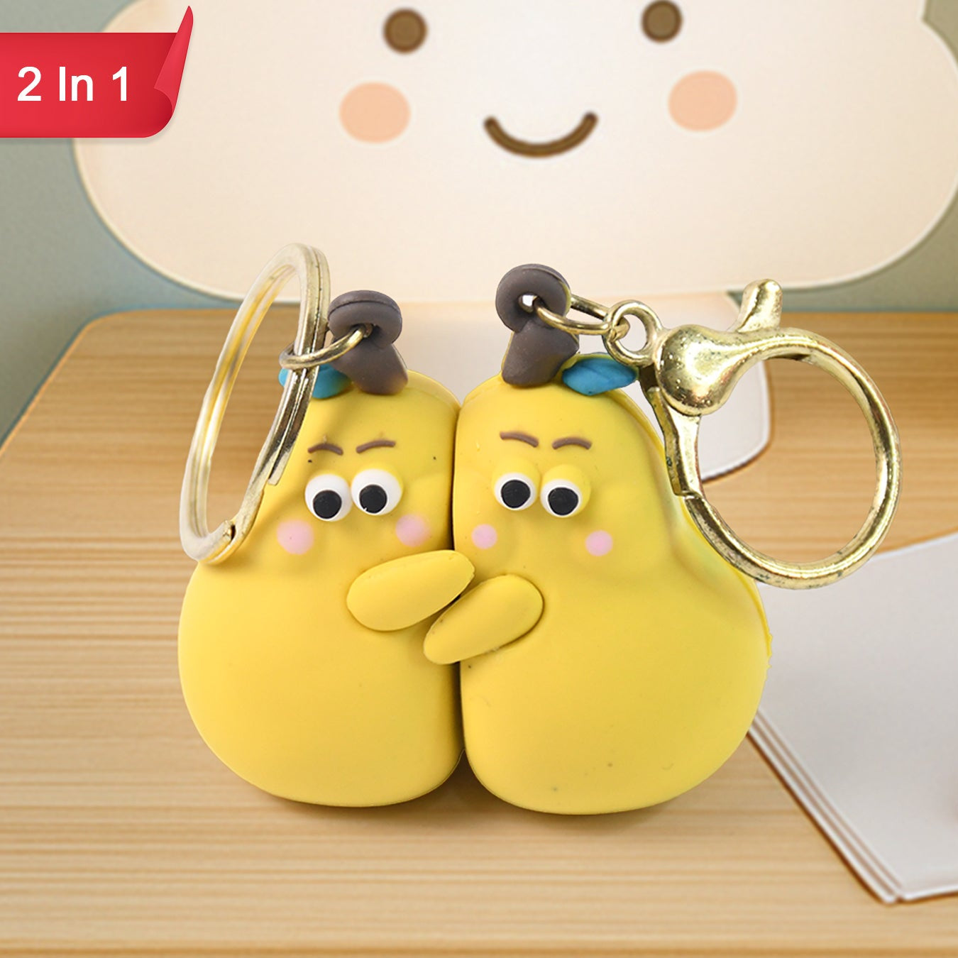 Cute Hugging Couple Cartoon Keychains - Set of 2 - Happy Price - Image 1