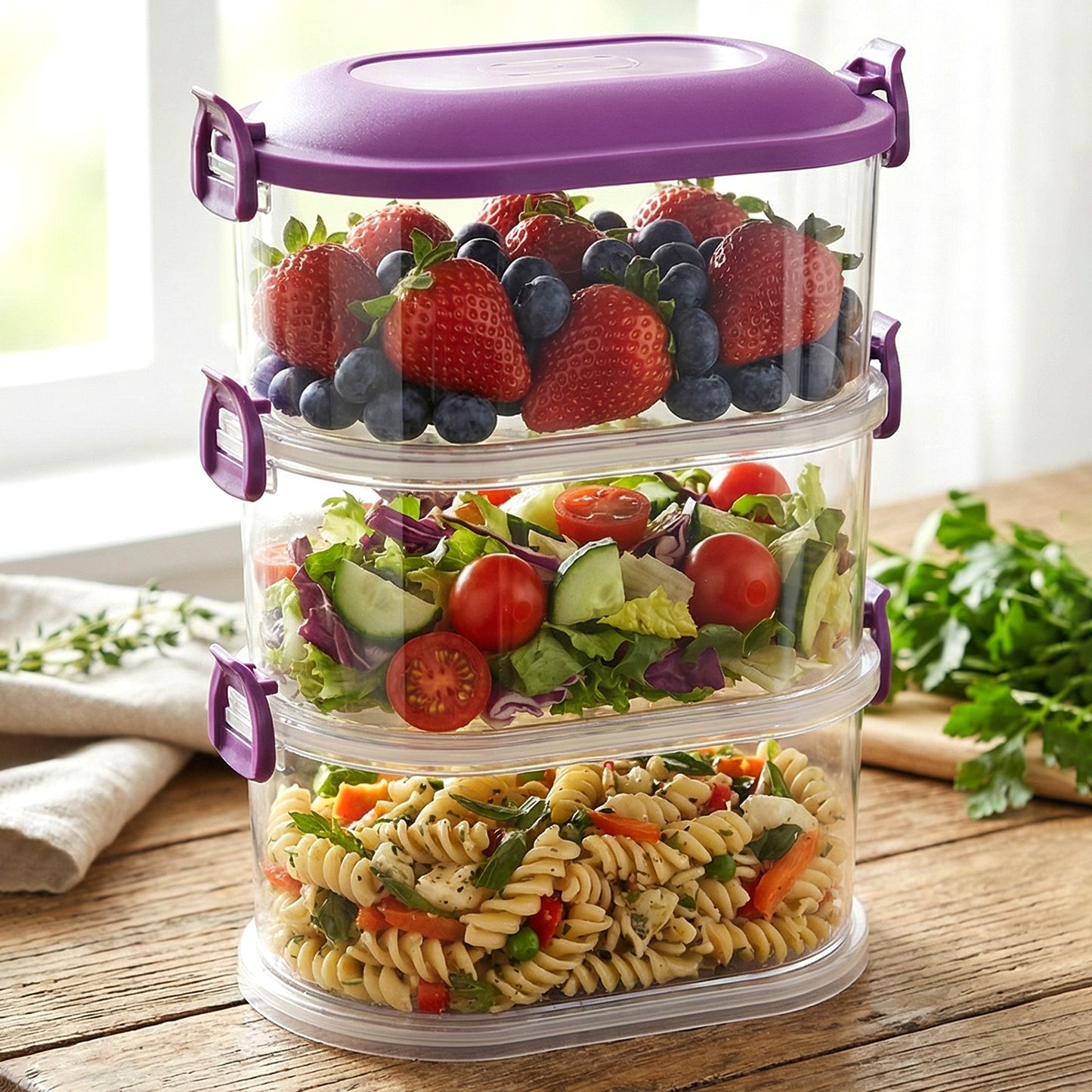 3 Layer Stackable Food Container Set with Airtight Lids - Kitchen Organization - Happy Price - Image 6