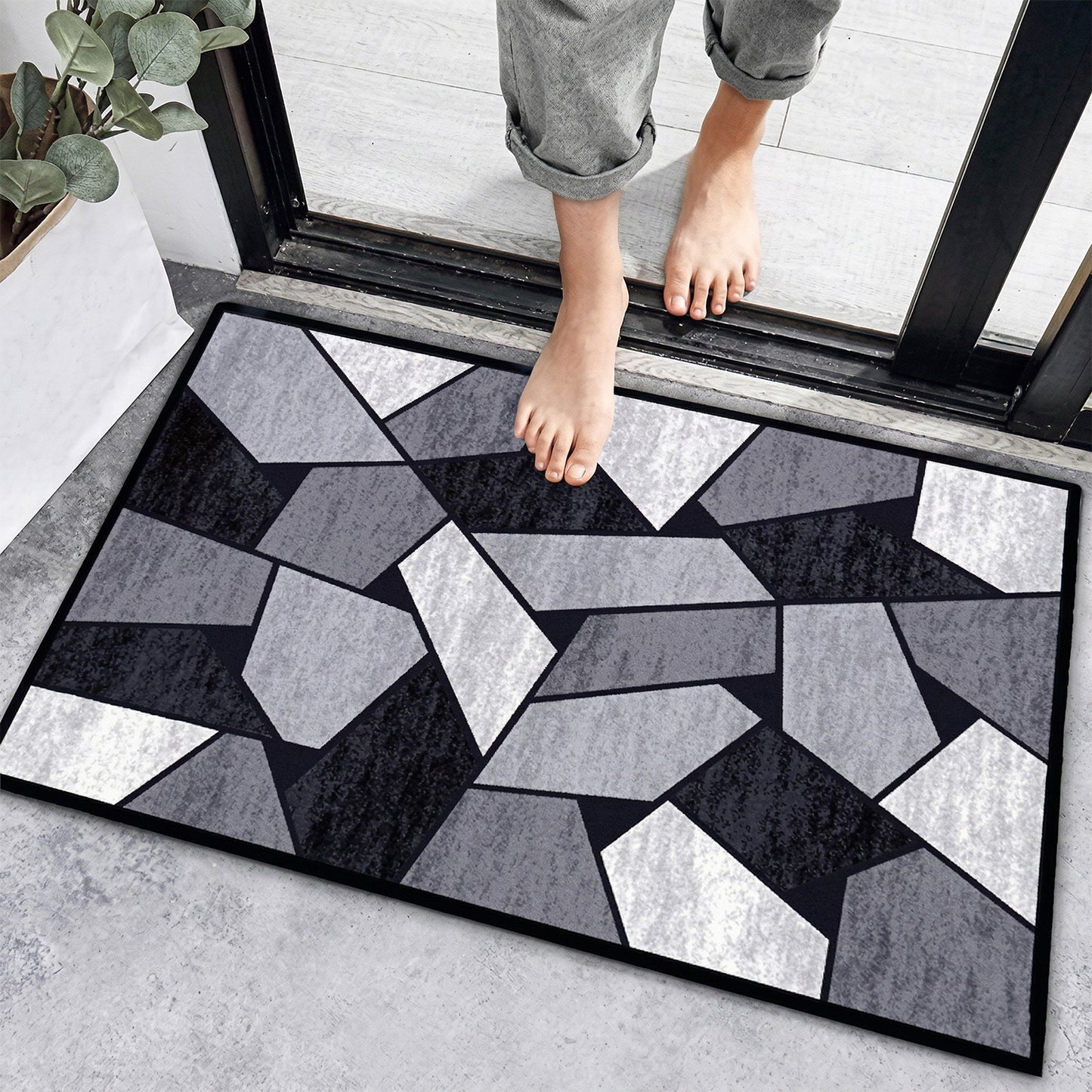 Geometric Anti Slip Door Floor Mat (1 Pc 90x60 Cm)