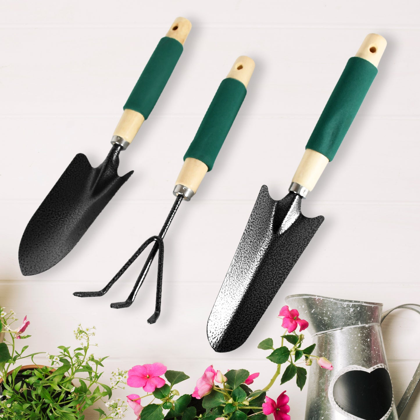 Gardening Tools - Hand Cultivator Trowel Heavy Duty With Ergonomic Wooden Handle For Transplanting And Digging (3 Pcs Set) - Happy Price - Image 2
