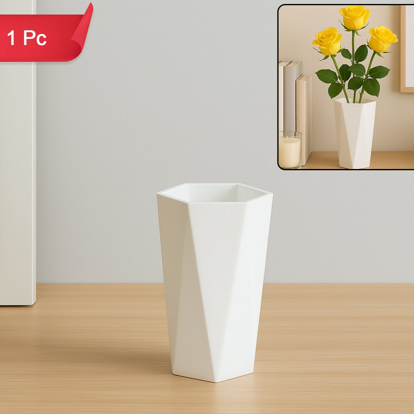 Modern Geometric Hexagon Plastic Flower Vase (1 Pc) - Happy Price - Image 1