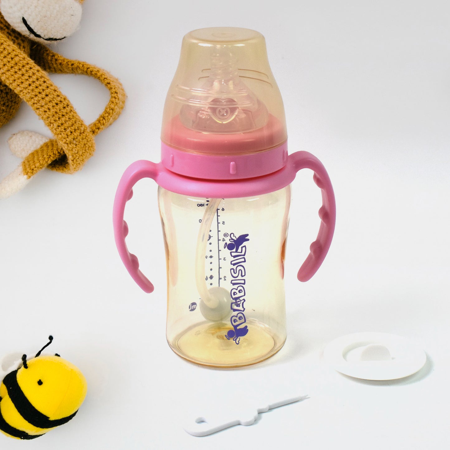 Plastic Baby Feeding Bottle With Handles  Straw (220 Ml  1 Pc) - Happy Price - Image 3