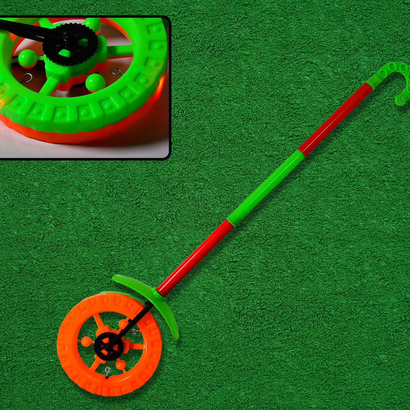 Plastic Single Wheel Push Run Toy With Handle And Two Lights On Wheel. Push Toy For Kids. - Happy Price - Image 1