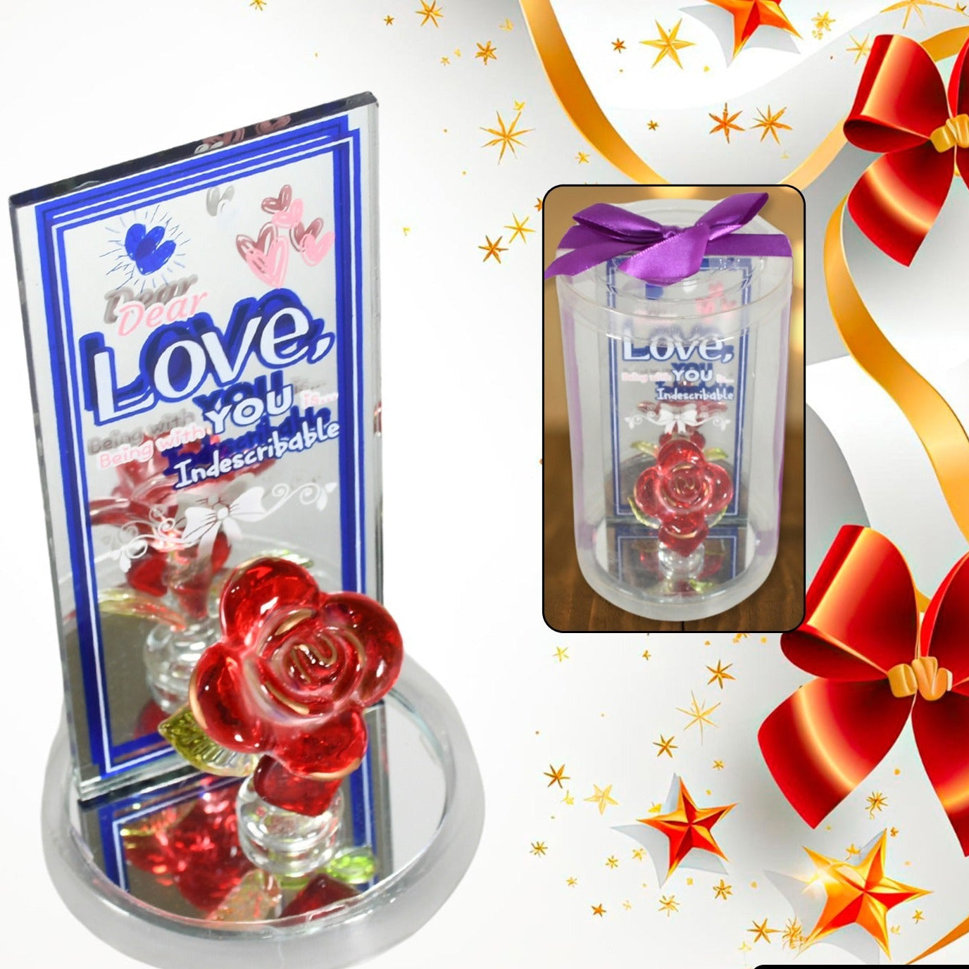 Lovely Rose Gift Showpiece Love Showpiece Valentines Day Gift Cute Anniversary Wedding Birthday Boyfriend Husband Romantic Unique Gift Set Home Decoration Gift Set (1 Pc) - Happy Price - Image 1