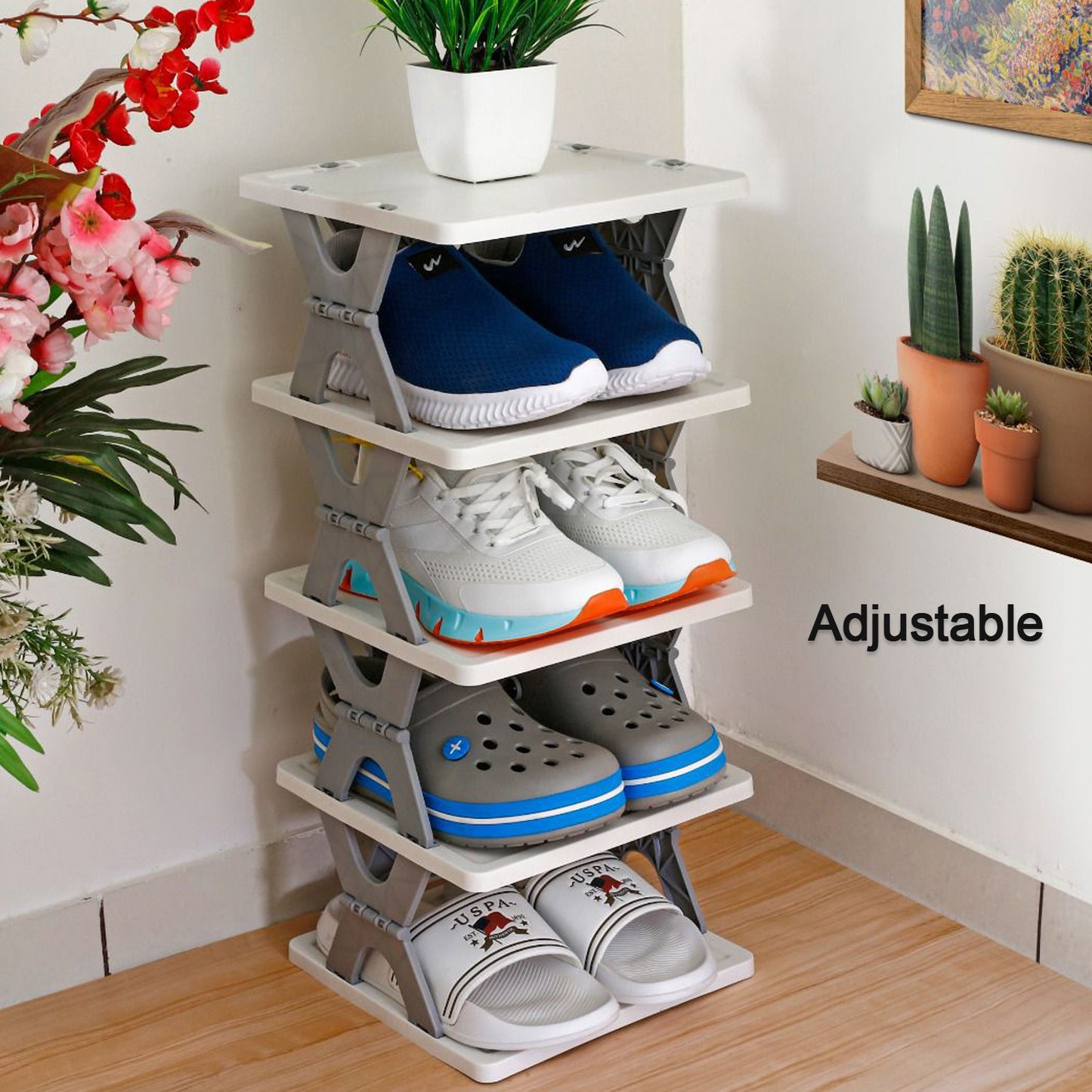 Smart Shoe Rack With 8 Layer Shoes Stand Multifunctional Entryway Foldable  Collapsible Door Shoe Rack Free Standing Heavy Duty Plastic Shoe Shelf Storage Organizer Narrow Footwear Home - Happy Price - Image 2