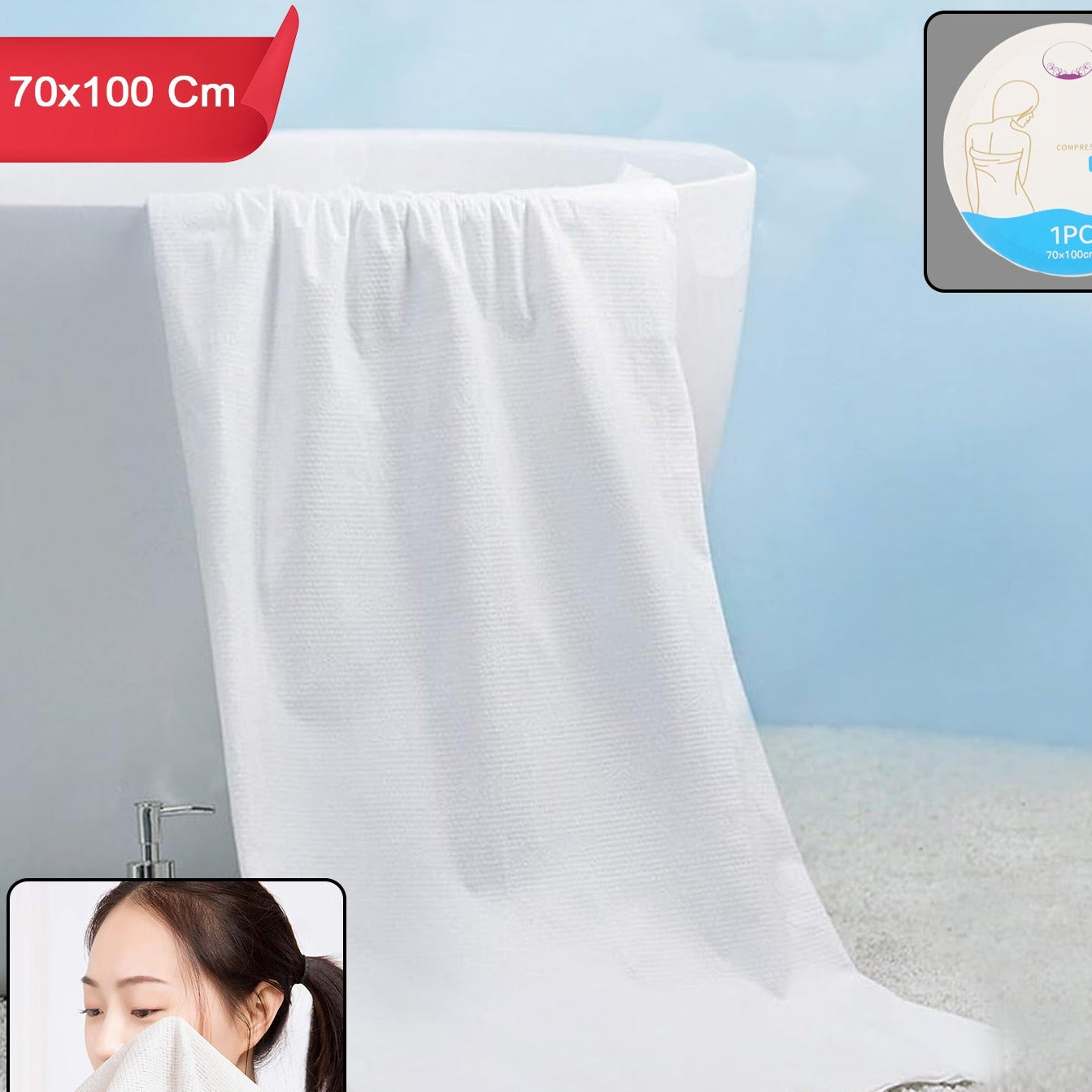 Compact Expandable Bath Towel (1 Pc, 70x10 Cm) - Happy Price - Image 1