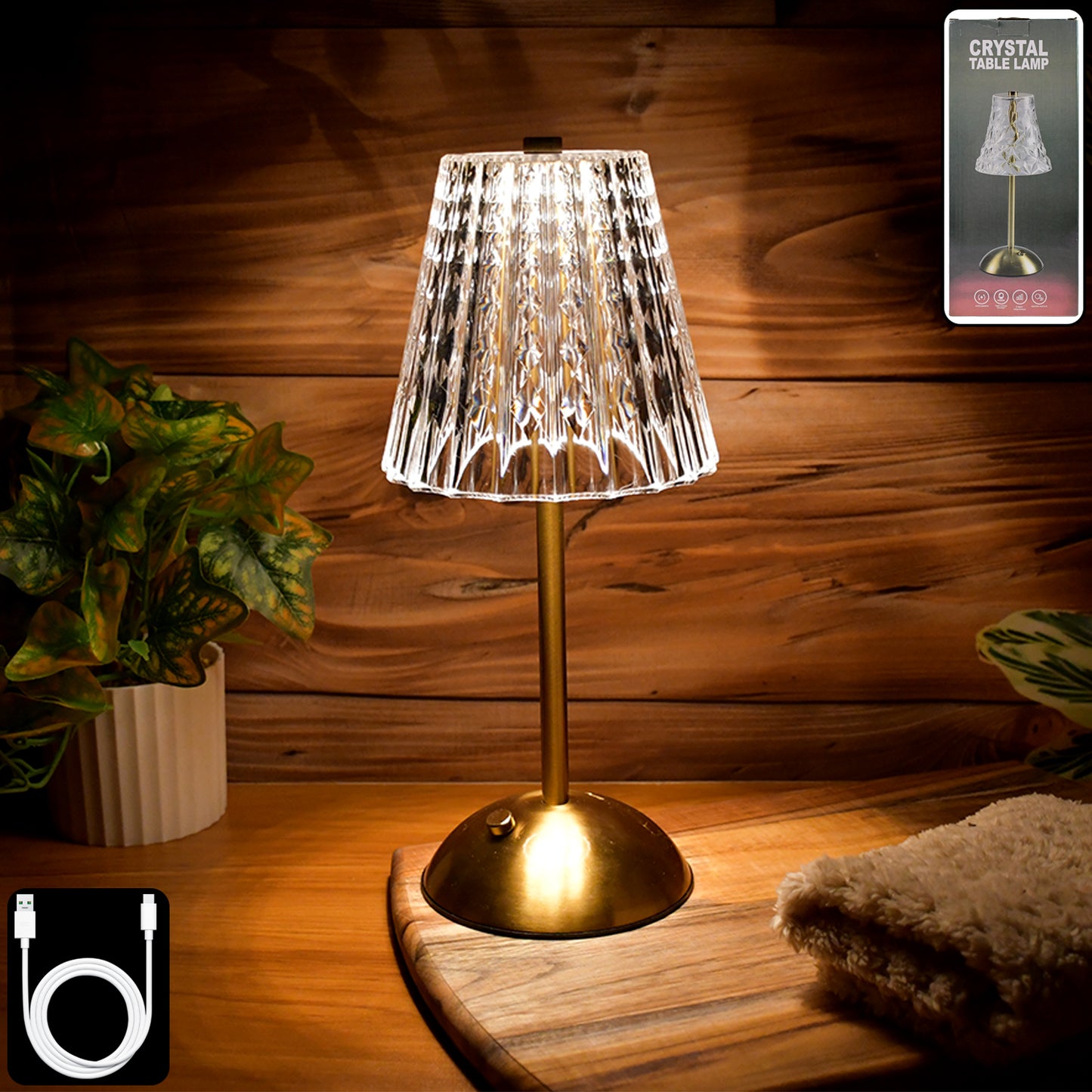 Elegant Crystal Table Lamp with USB Charging - Decorative LED Light for Home & Gifting - Happy Price - Image 7