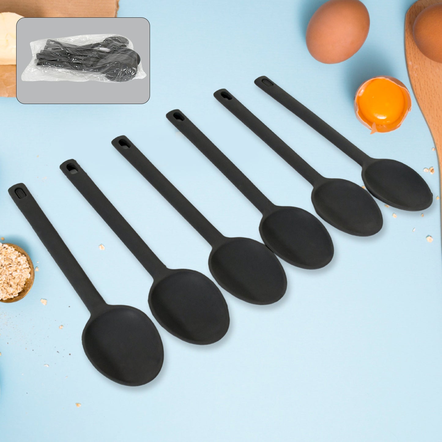 Multipurpose Silicone Spoon Silicone Basting Spoon Non-stick Kitchen Utensils Household Gadgets Heat-resistant Non Stick Spoons Kitchen Cookware Items For Cooking And Baking (6 Pcs Set) - Happy Price - Image 2