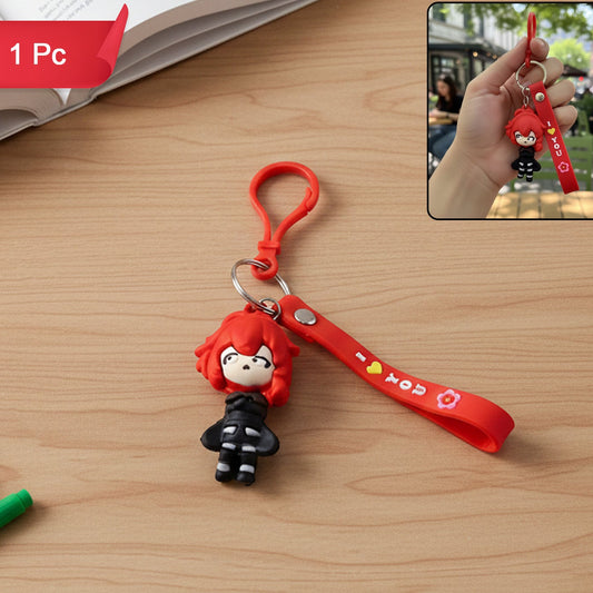 Red Hair Cartoon Girl Silicone Wrist Strap Keychain (1 Pc) - Happy Price - Image 1