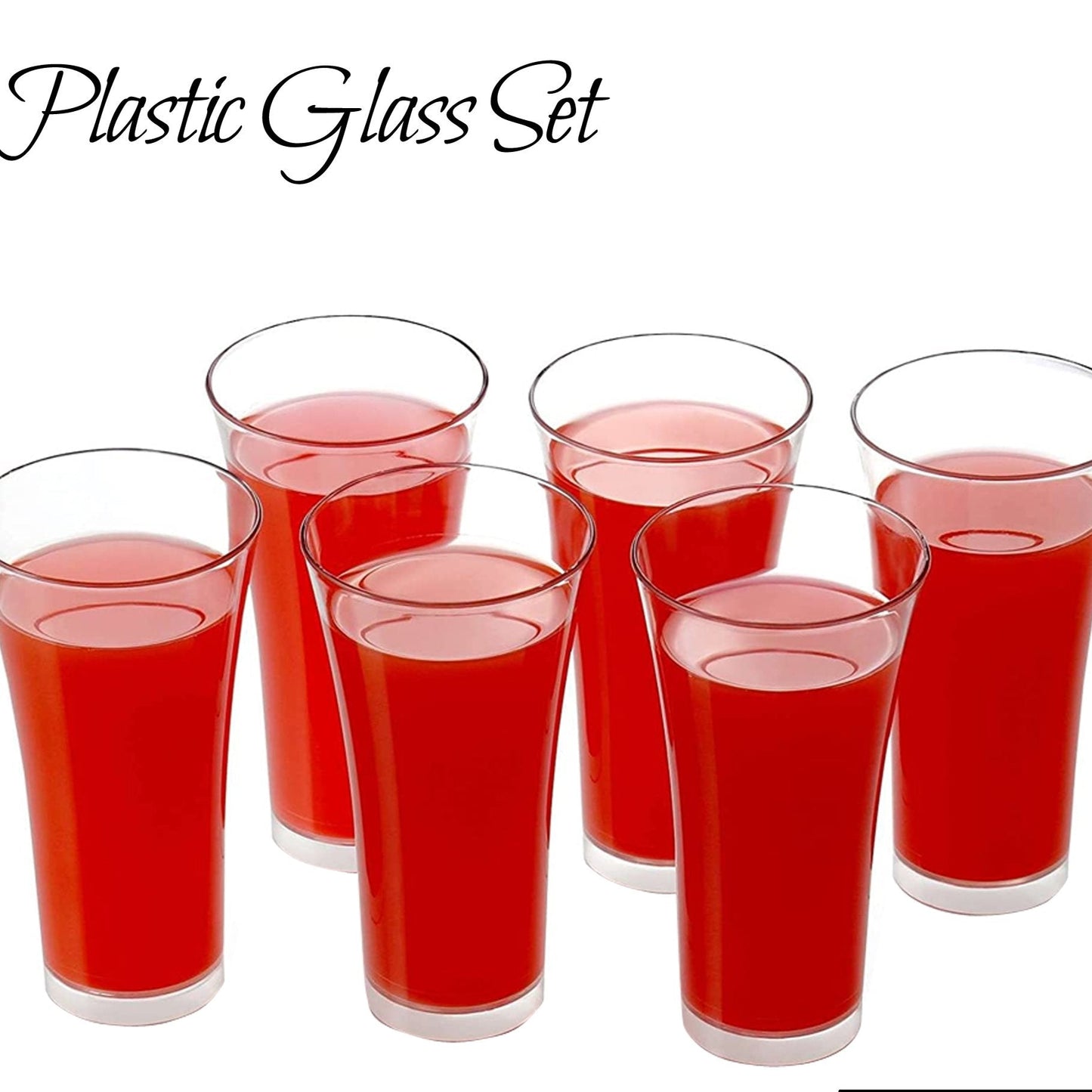 Stylish Look Plastic Juicy Glass Transparent Glasses Set 300ml (6pcs) - Happy Price - Image 1
