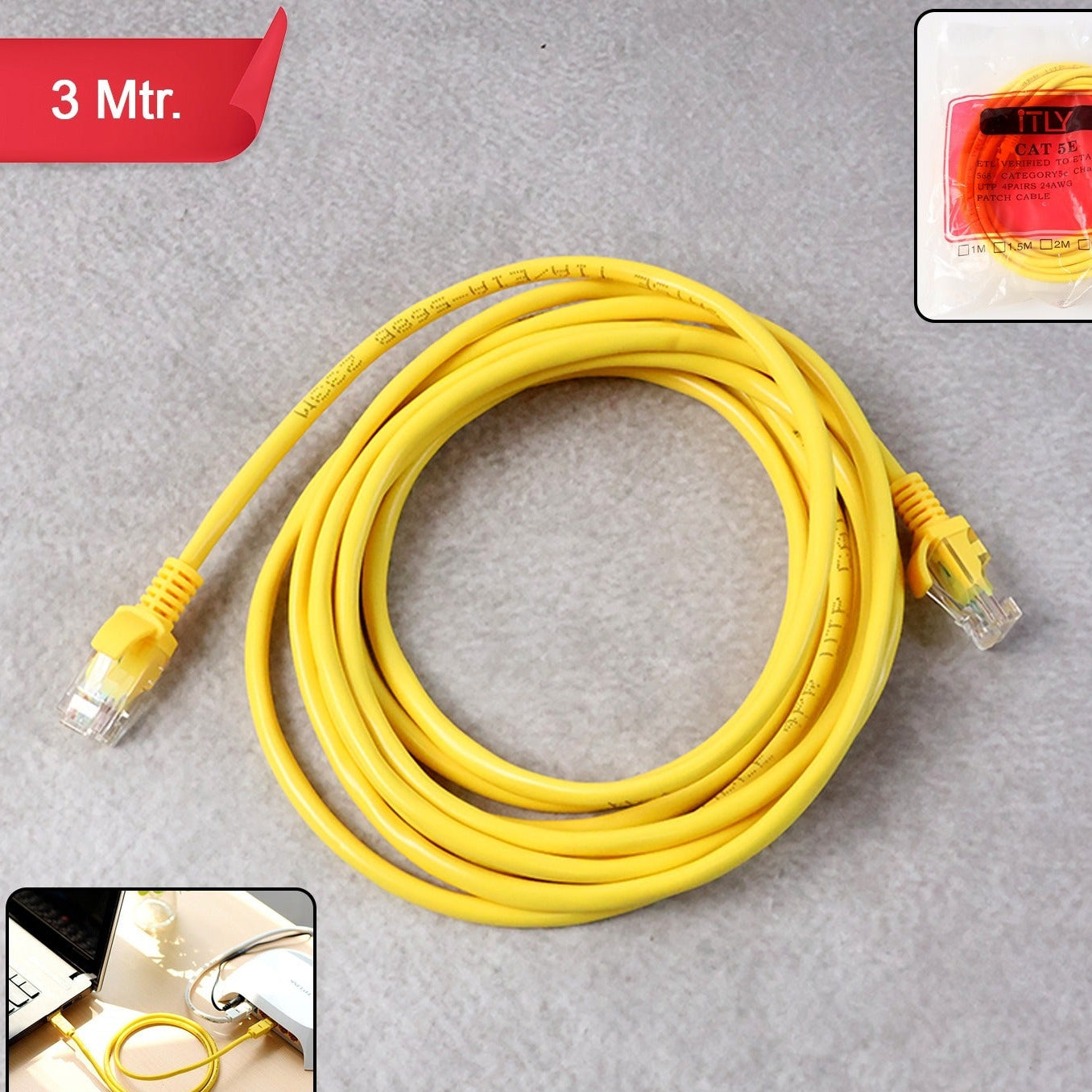 3 Meter Cat 5e Ethernet LAN Network Cable with RJ45 Connectors - Happy Price - Image 1