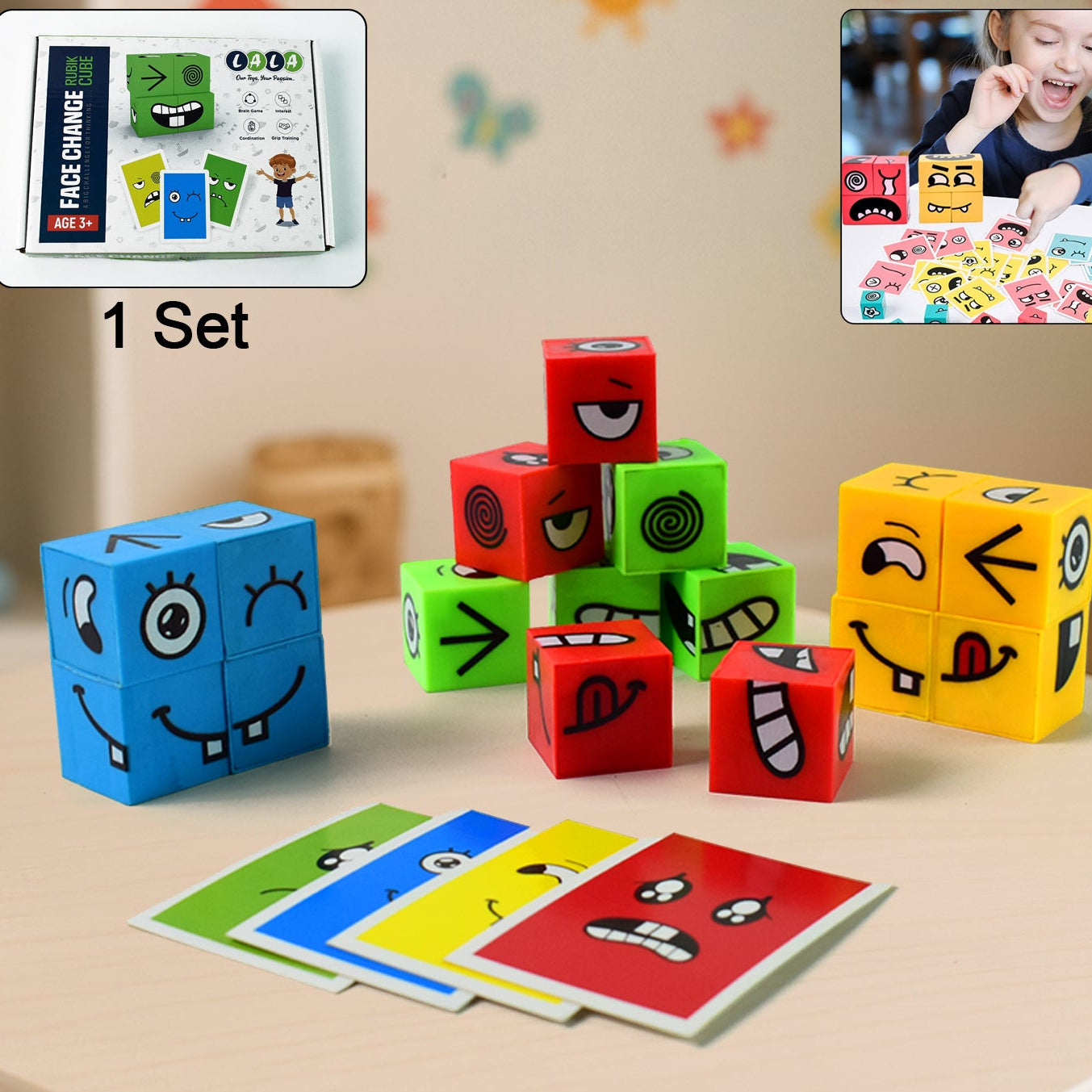 Face Changing Puzzle Cube Toy Set for Kids - Emotional Intelligence Learning Game - Happy Price - Image 1