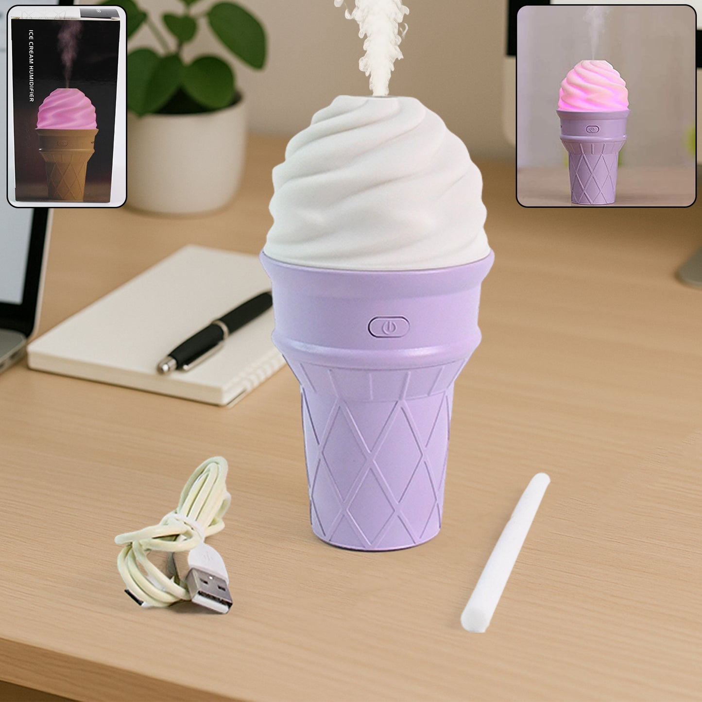 Ice Cream Cone Shape Air Freshener Humidifier (1pc  Purple ) - Happy Price - Image 3