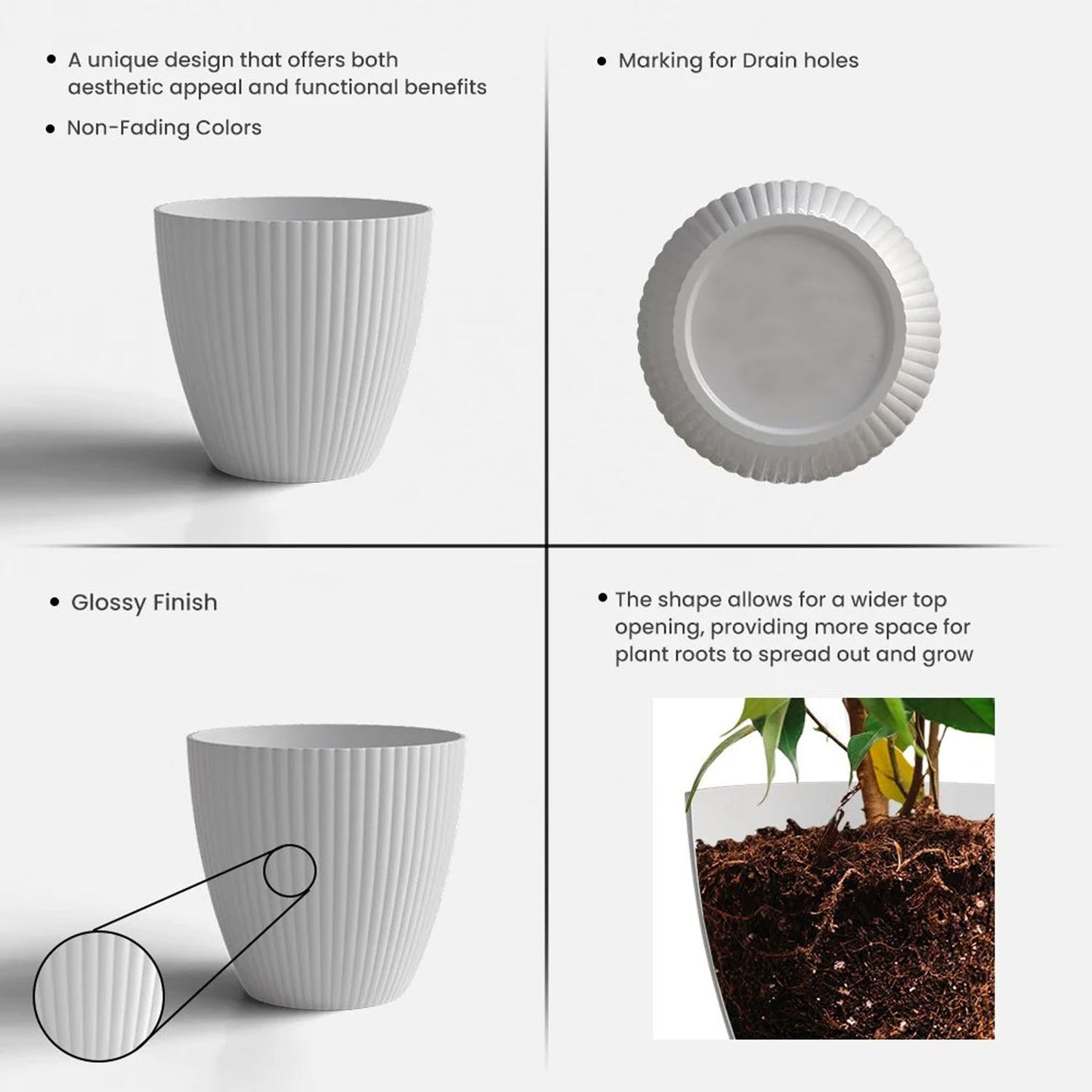 White Ribbed Decorative Flower Pot (1 Pc) - Modern Indoor Planter - Happy Price - Image 6