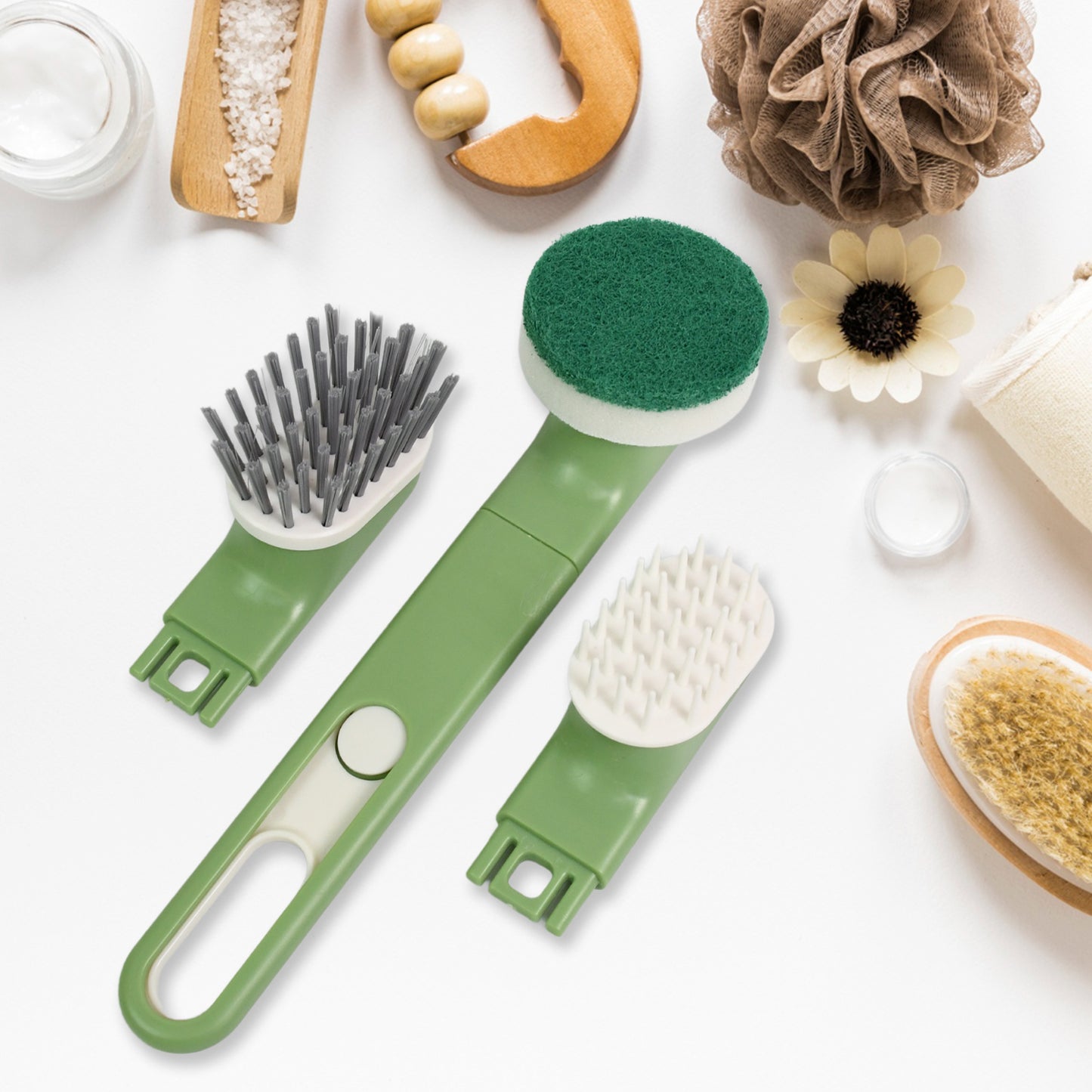 Dish Brush Set With Handle Replacement Heads Drain Tray In Kitchen (9 Pcs Set) - Happy Price - Image 3