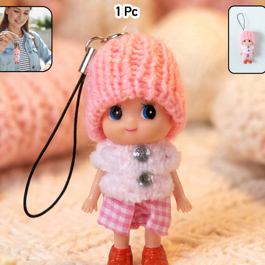 Cute Mini Doll Keychain Soft Knitted Cap Girl Charm Keyring (1 Pc  Mix Color)