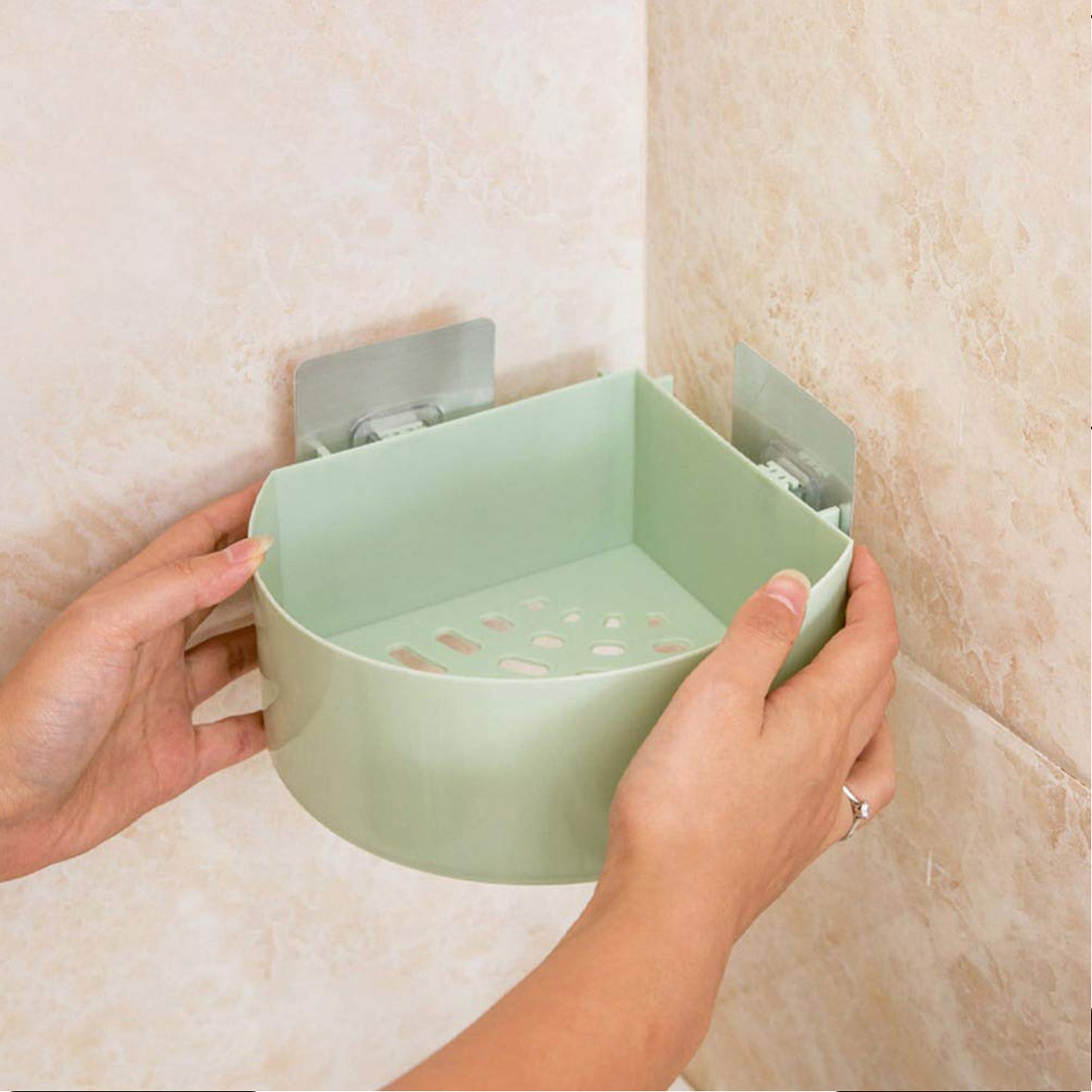 Corner Shelf Bathroom Kitchen Rack Self Adhesive Shower Caddy Plastic Triangle Wall Mount Storage Basket - Happy Price - Image 3