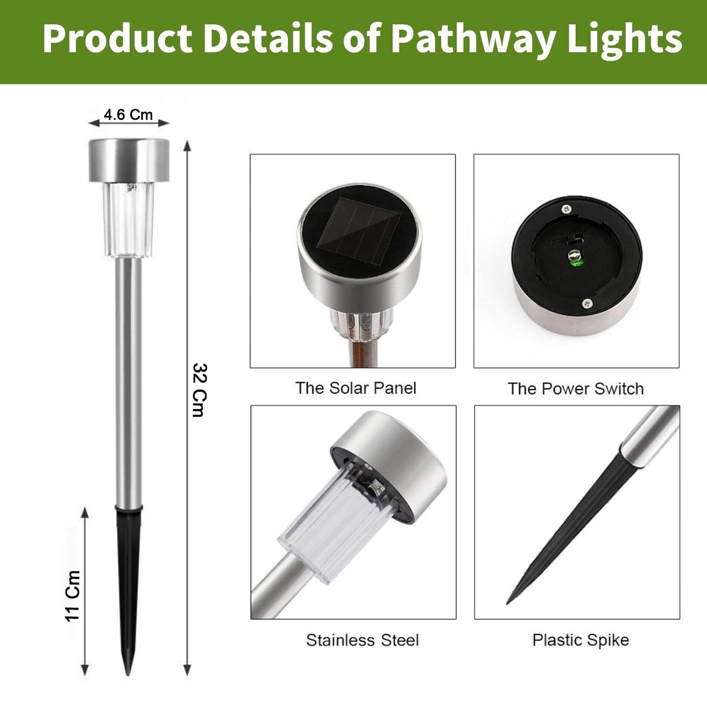 12 Pc Solar Garden Lights Set - Stainless Steel Outdoor Pathway Lamps - Happy Price - Image 3
