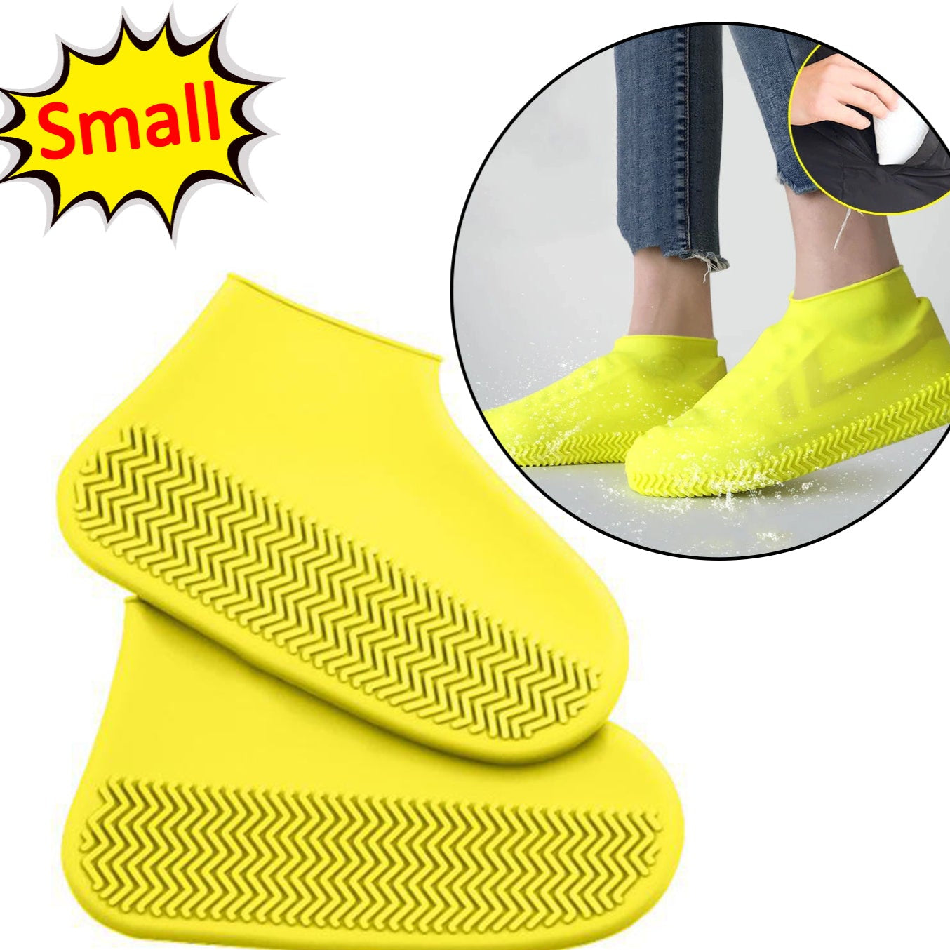 Shoe Cover (Small Size) For Rain Reusable Antiskid Waterproof Boot Cover Shoe Protector For Bike Silicone (1 Pair) - Happy Price - Image 1