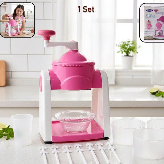 Manual Ice Crusher Machine - Hand Crank Gola Maker (1 Set Pink) - Happy Price - Image 1