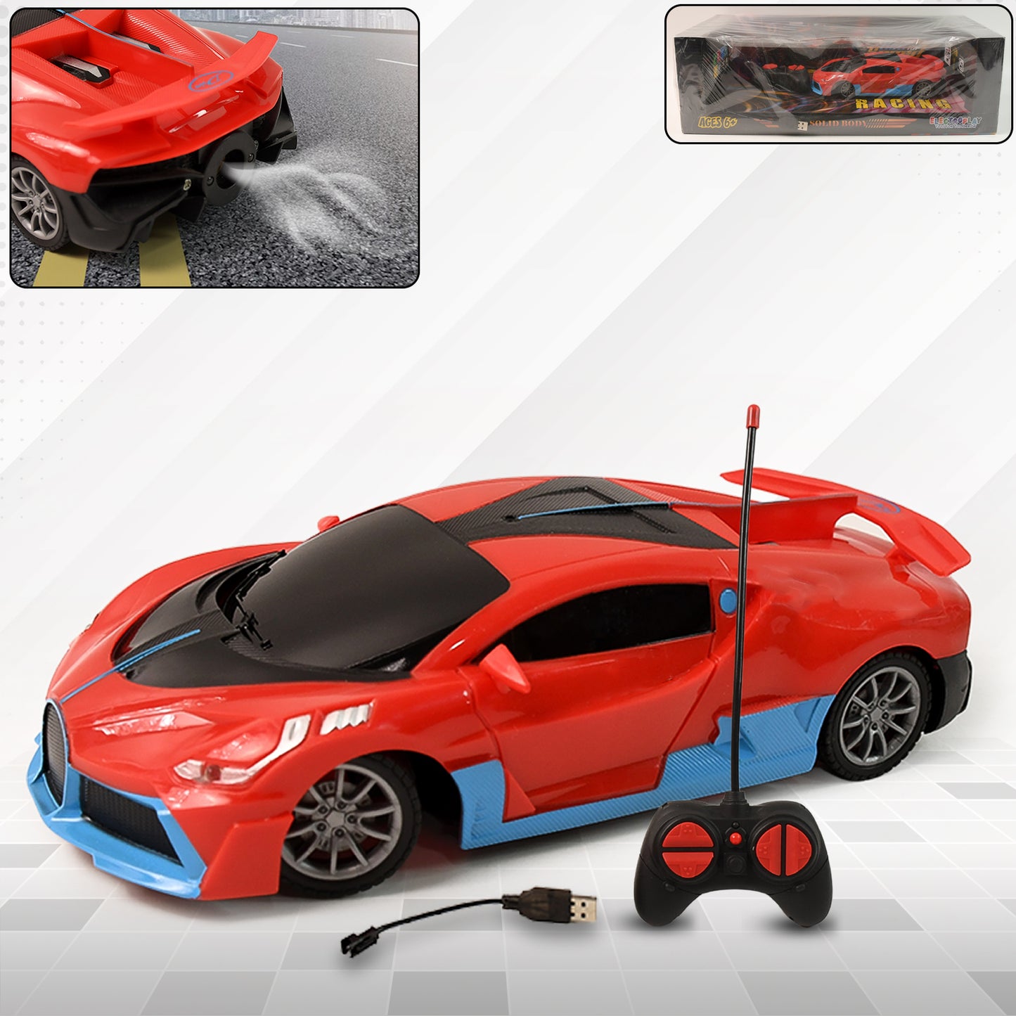 Remote Control Spray Exhaust Sports Car - USB Rechargeable RC Racer with LED Lights (1 Set) - Happy Price - Image 2