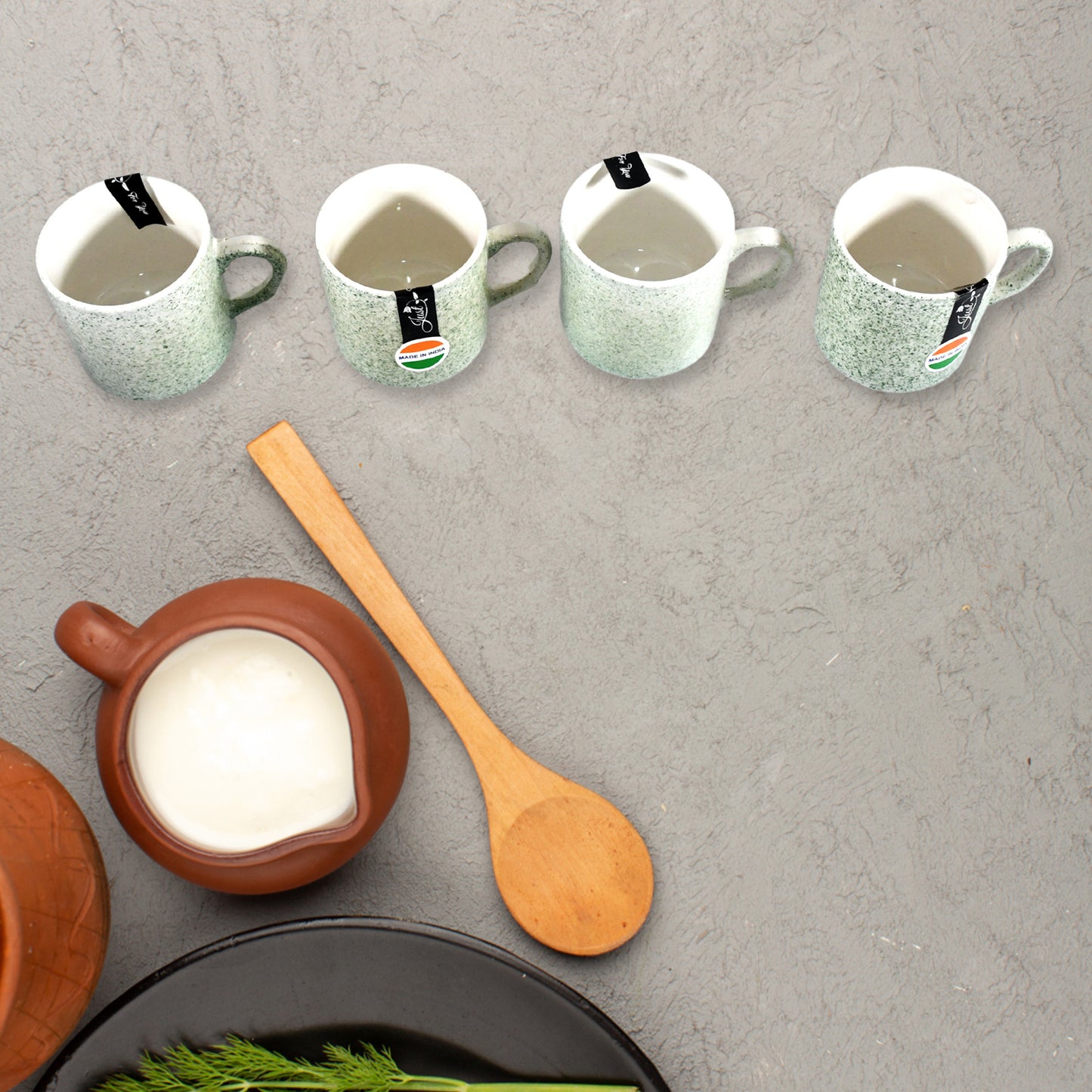 Sunday Funday Ceramic Tea  Cups  Mug With Plastic Snacks Platter And 2 Compartment Chutney Bowl Milk Cup Coffee Cup Breakfast Cup Drinking Mug Or Outdoor For Household Gift For Birthday Wedding Party (6 Pcs Set) - Happy Price - Image 5
