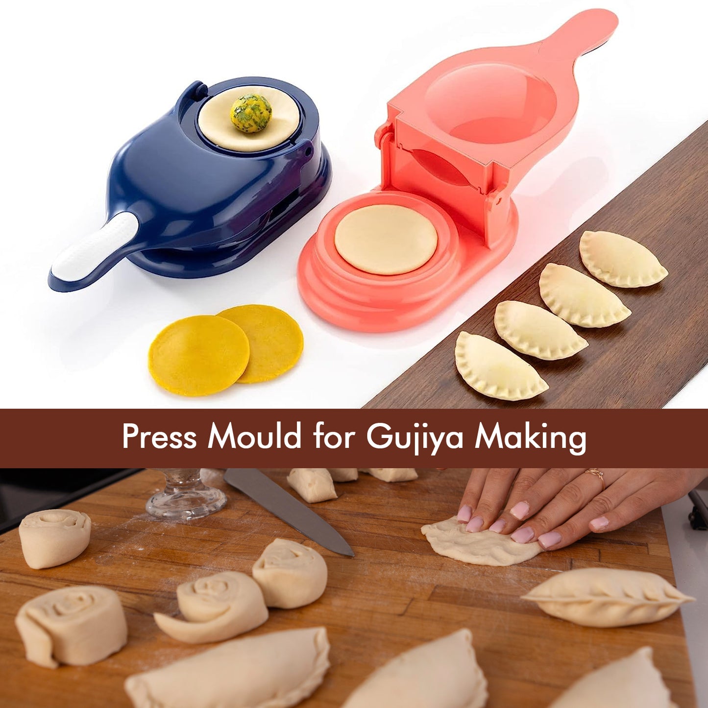 Dumpling Press Mould For Gujiya  Ghughra  Momos Making 2 In 1 Dumpling Maker Mould Machine Kitchen Dumpling Making Tool - Happy Price - Image 3