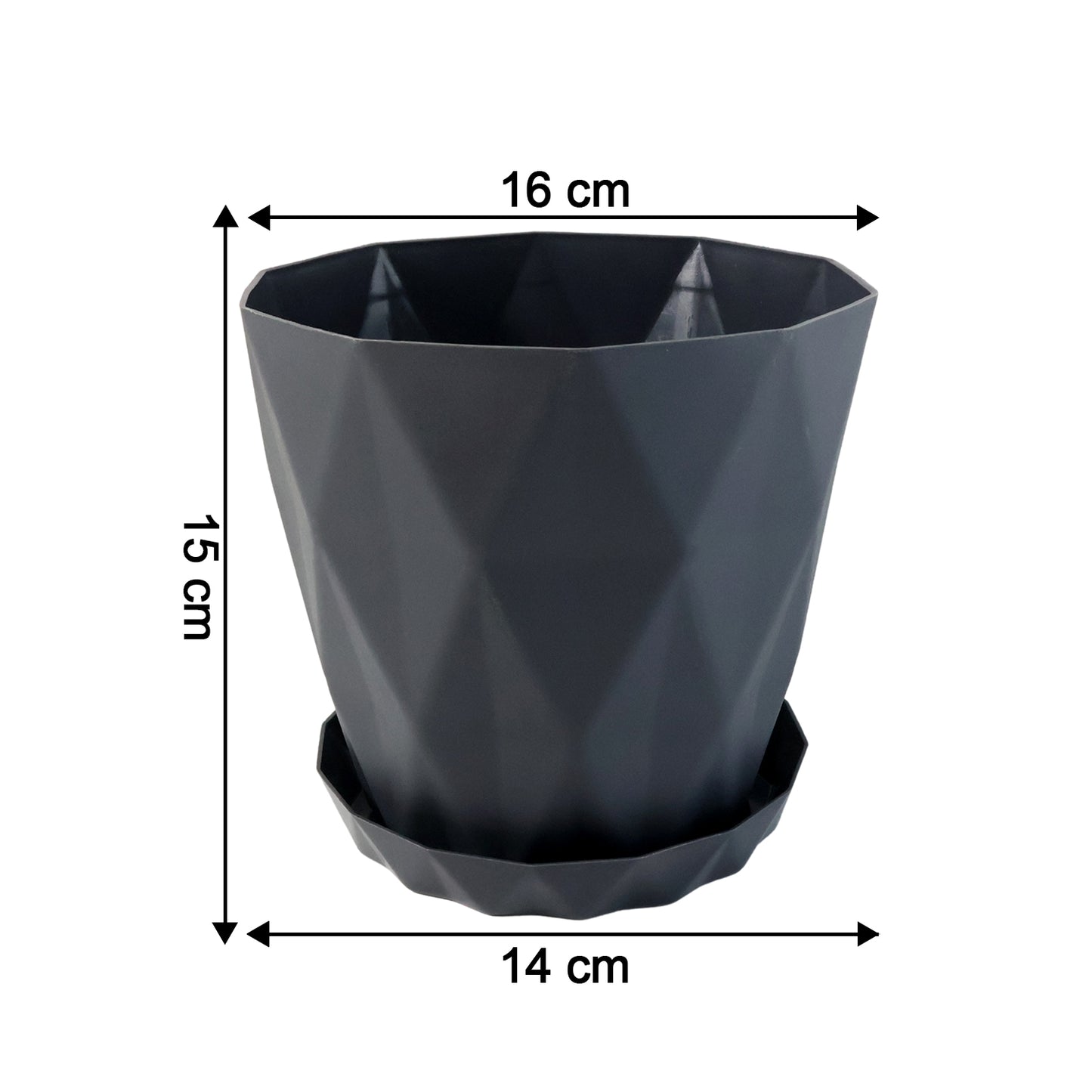 Diamond Design Plastic Flower Pot Set with Drain Tray (5 Pc) - Happy Price - Image 3