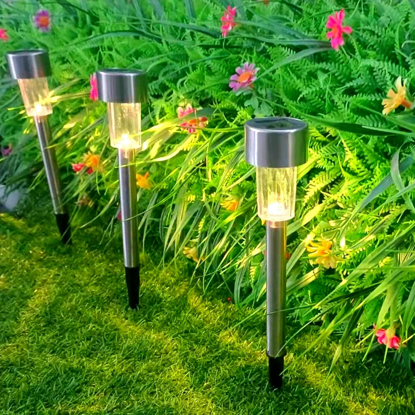 12 Pc Solar Garden Lights Set - Stainless Steel Outdoor Pathway Lamps - Happy Price - Image 6