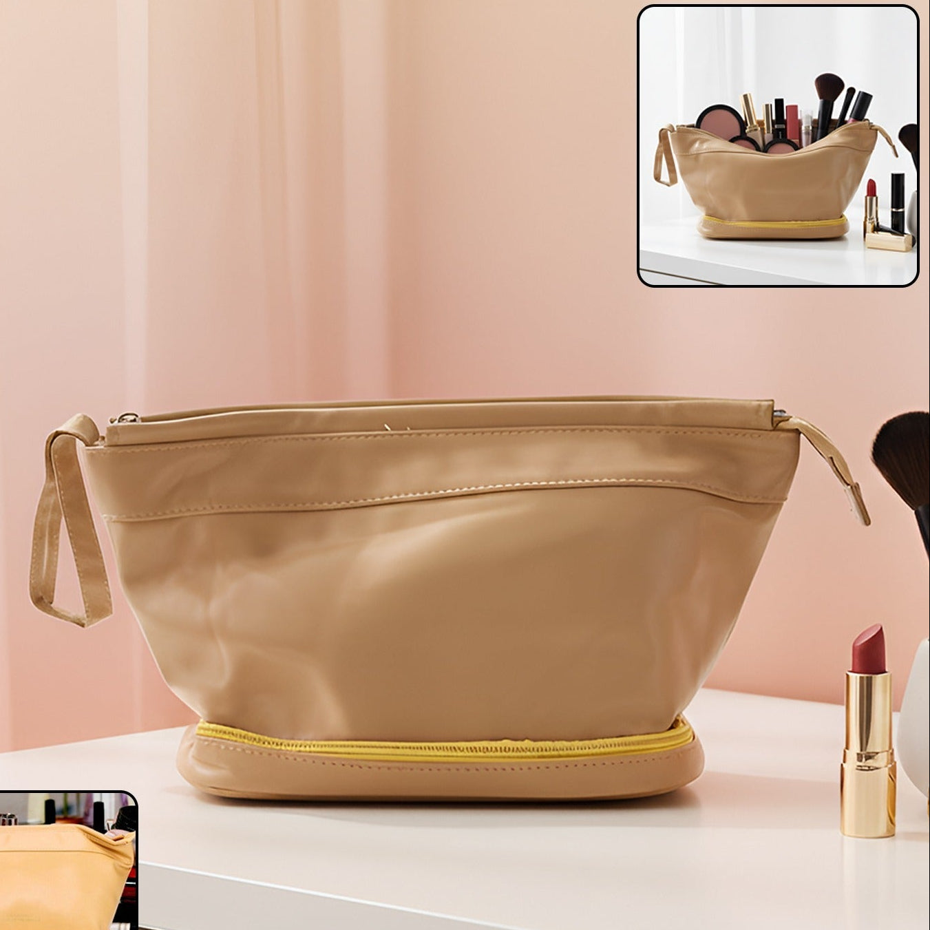 Spacious Makeup Organizer Bag (1 Pc) - Dual Compartment Toiletry Pouch - Happy Price - Image 1