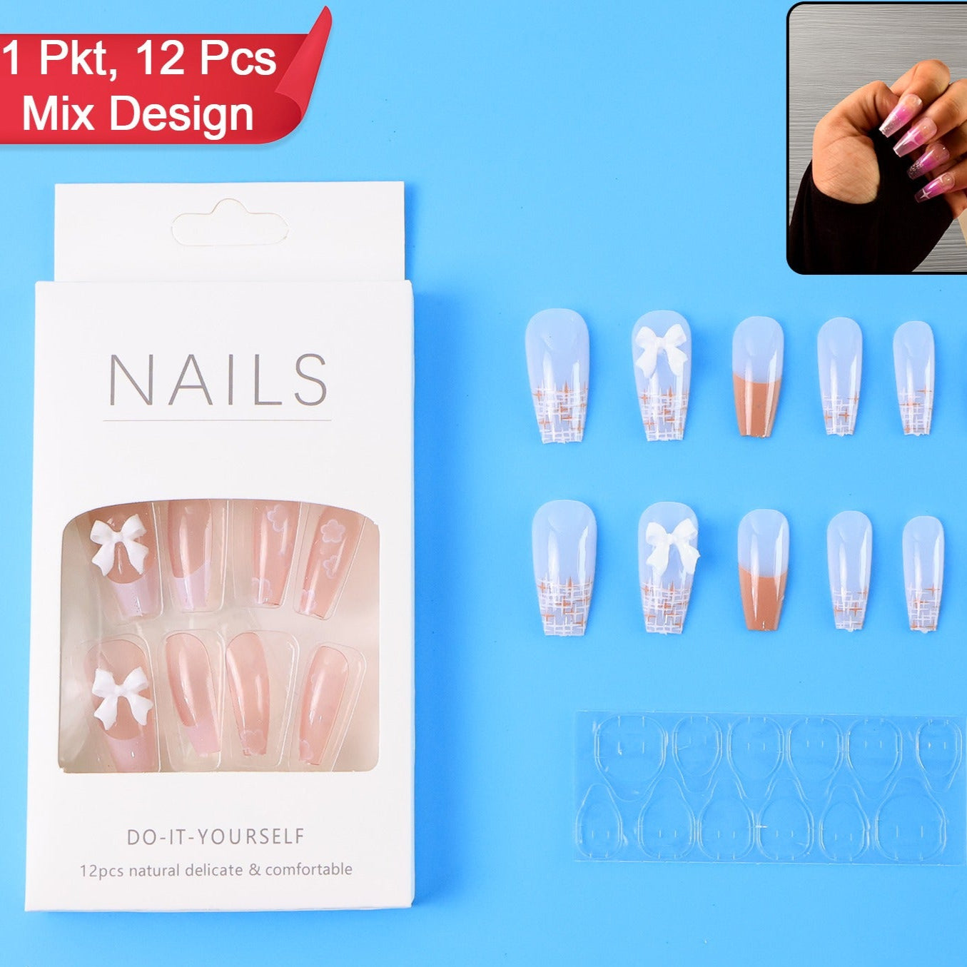 Reusable Press-on Artificial Nails With Adhesive Stickers (12 Pc) - Happy Price - Image 1