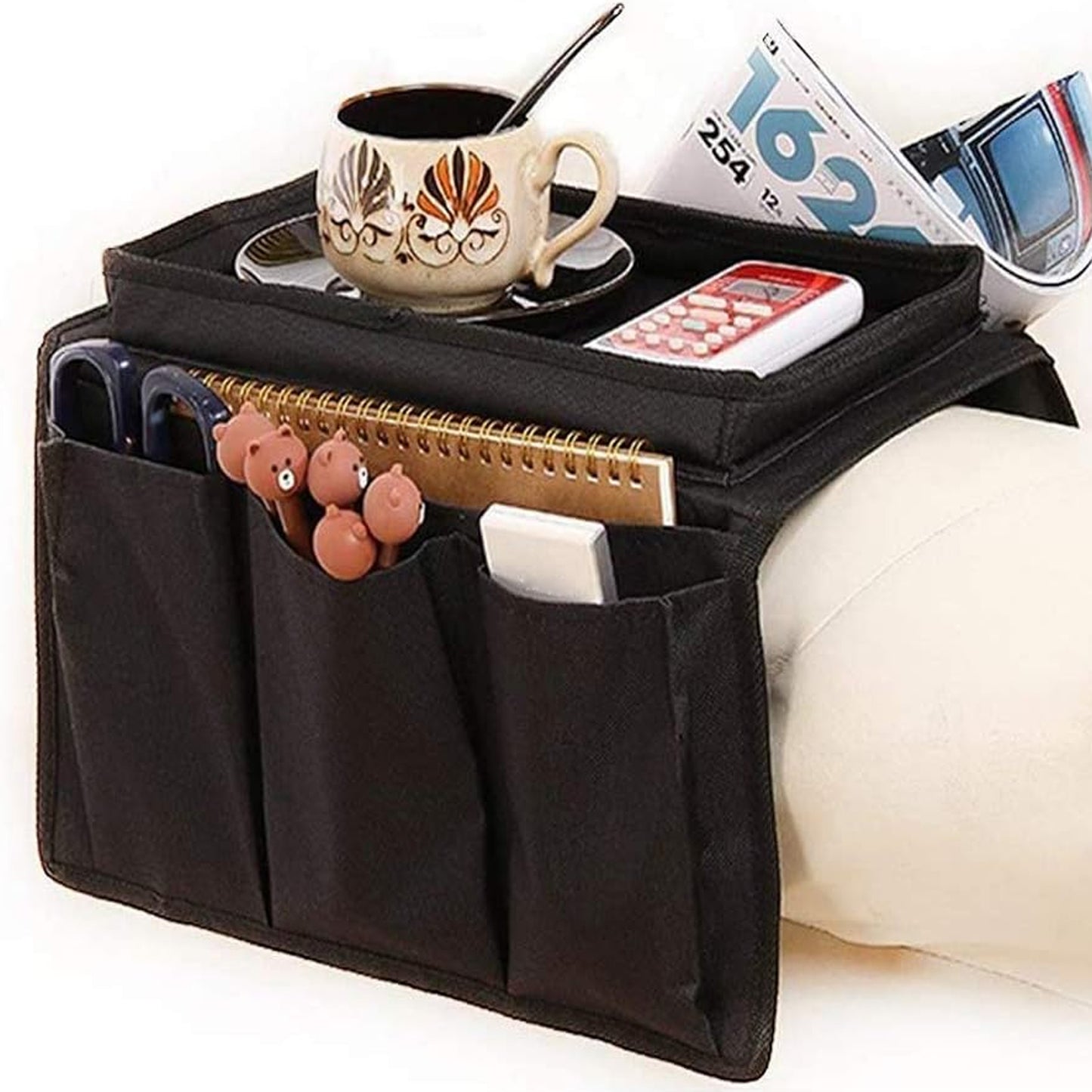 Sofa Arm Rest Hanging Storage Bag Storage Bag For Sofa Ideal For Sorting Magazines Ipad Books (Black) - Happy Price - Image 2