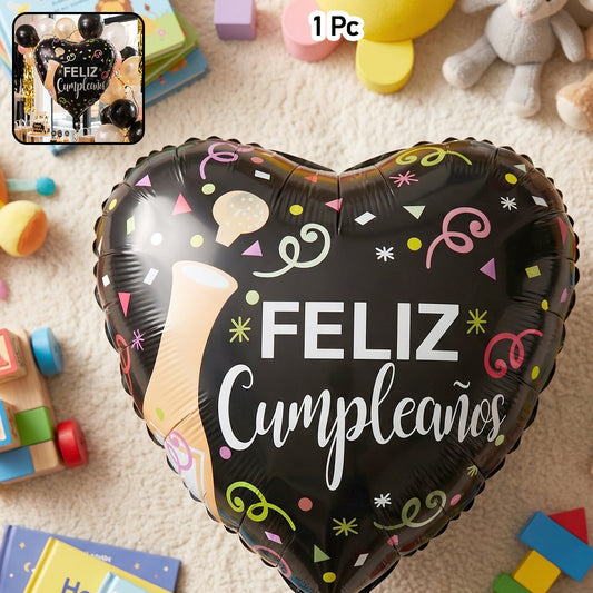 Black Heart Feliz Cumpleanos Foil Balloon (1 Pc)