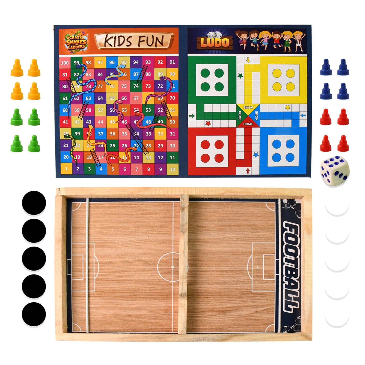 Wooden Board Game Set  Ludo Snakes  Ladders And Desktop Football (3-in-1) - Happy Price - Image 2