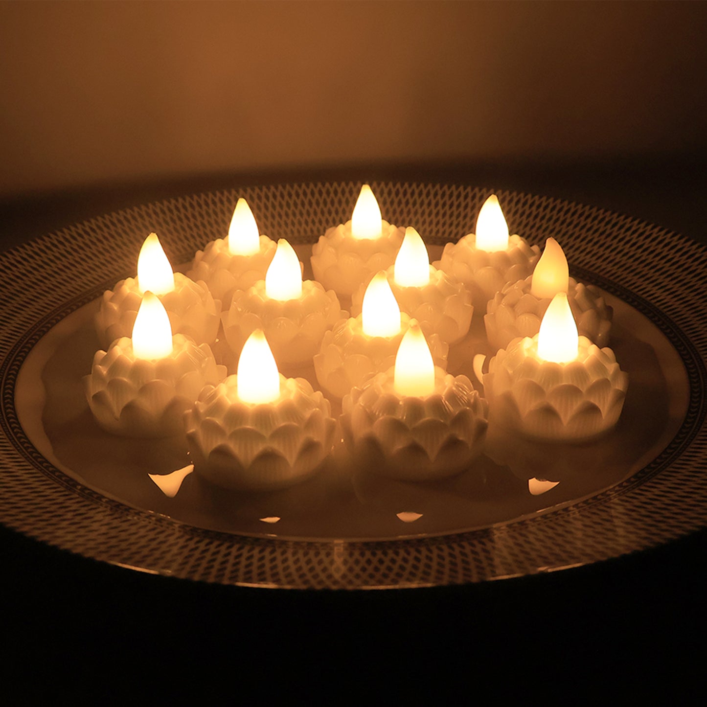 12 Pcs LED Floating Lotus Candles with Water Sensor - Flameless Decorative Lights - Happy Price - Image 6