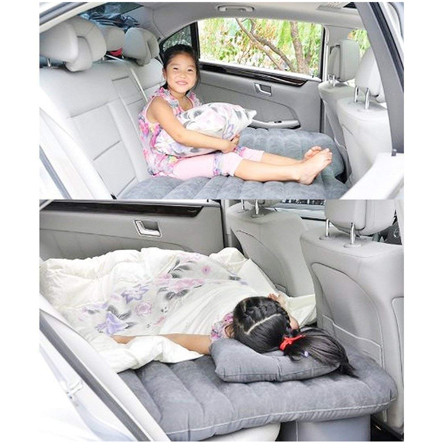 Car Inflatable Bed With 2 Pillows   Air Pump (Portable) For Travel Camping Vacation  Polyester Inflatable Travel Car Bed Air Sofa With Two Inflatable Pillow And Air Pump For Car Back Seat Air Pump Random Colour - Happy Price - Image 4