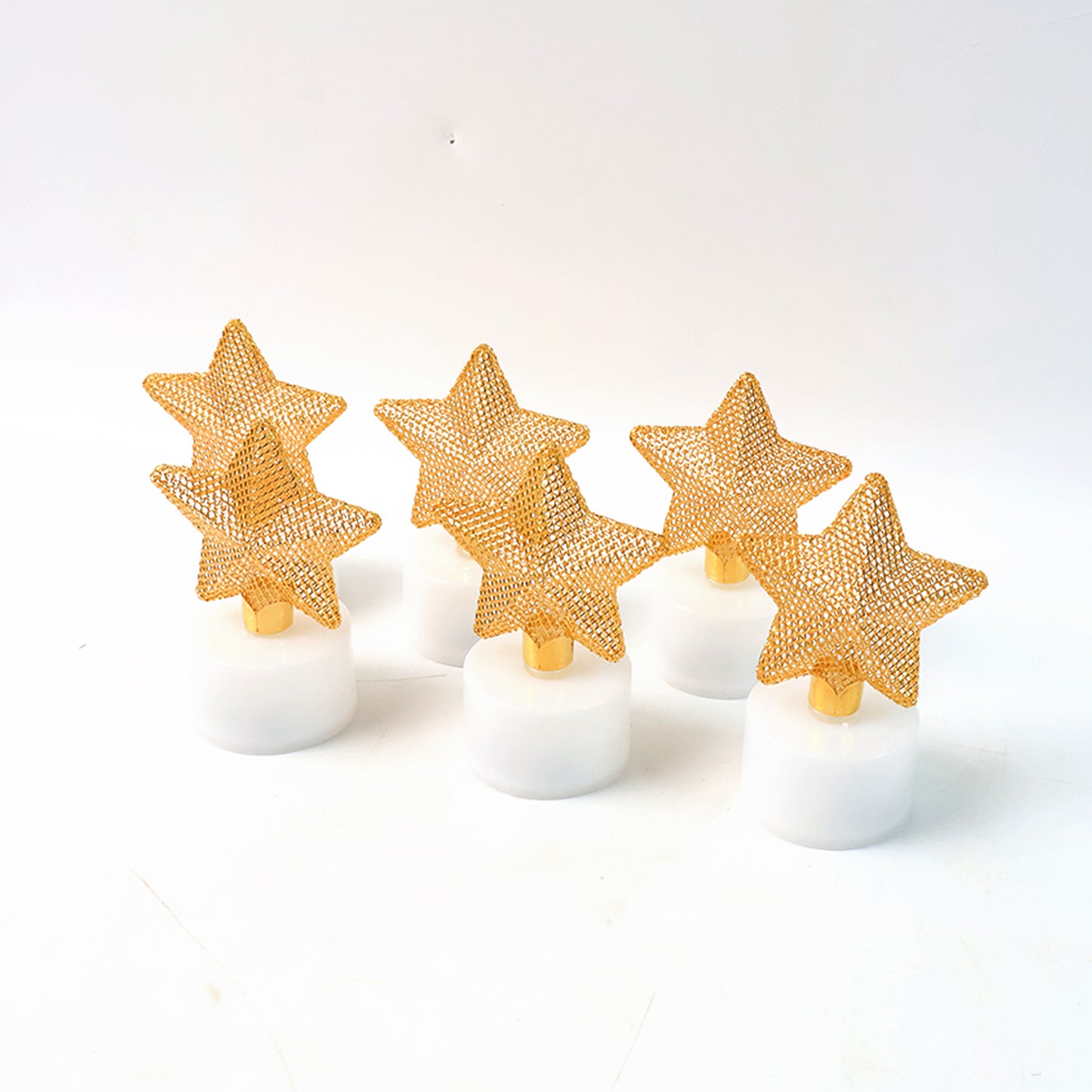 Set of 6 Golden Star LED Flameless Tealight Candles - Happy Price - Image 2