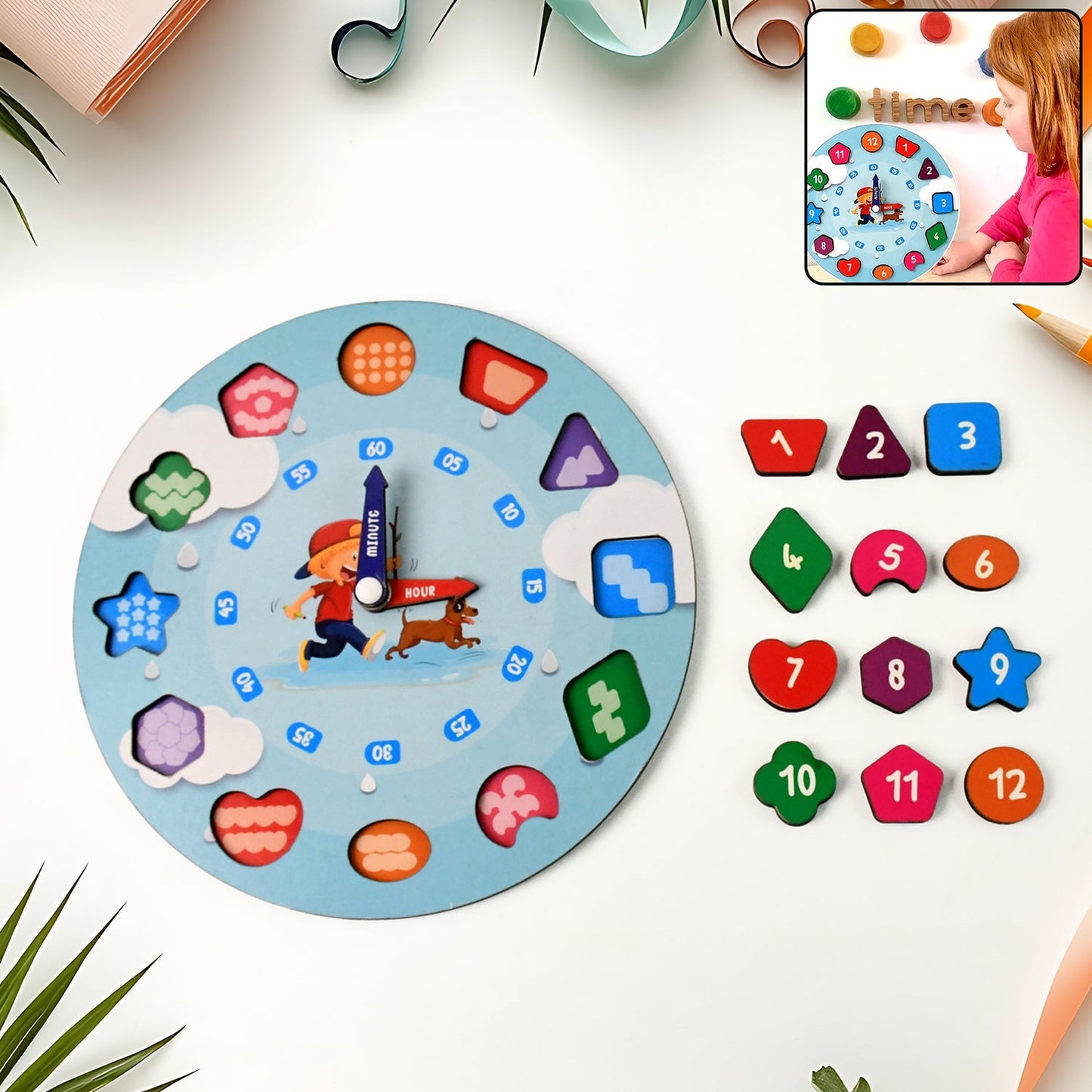 Aditi Wooden Learning Clock Toy with Movable Hands - Happy Price - Image 1