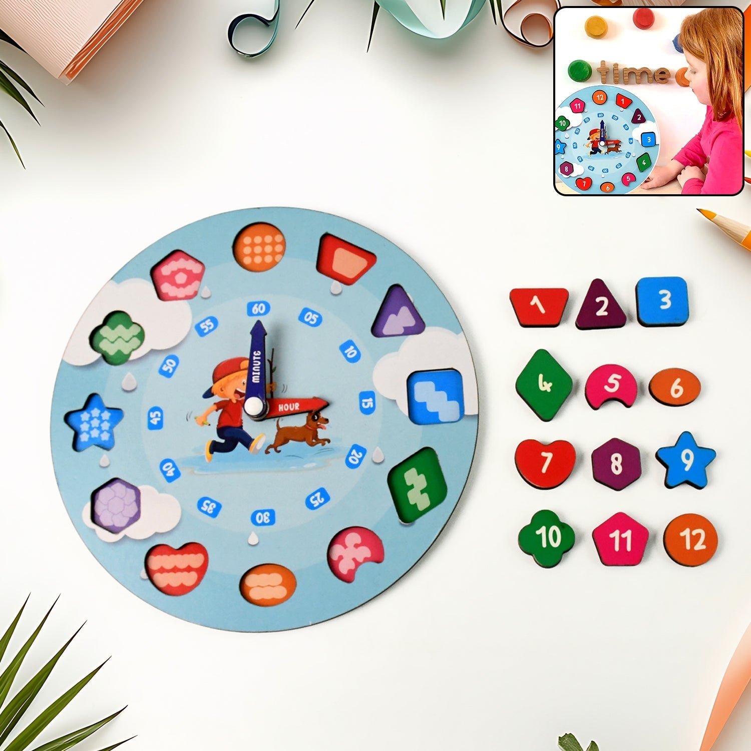 Aditi Wooden Learning Clock Toy with Movable Hands - Happy Price - Image 1
