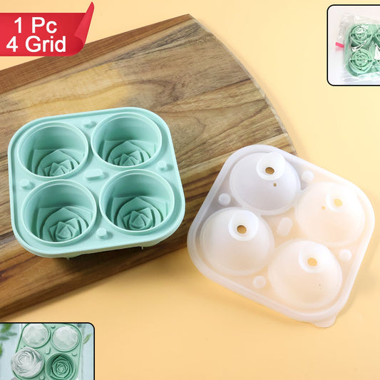 4 Cavity Rose Shape Ice Mold with Lid - Silicone Drink Chiller Tray (1 Pc) - Happy Price - Image 1