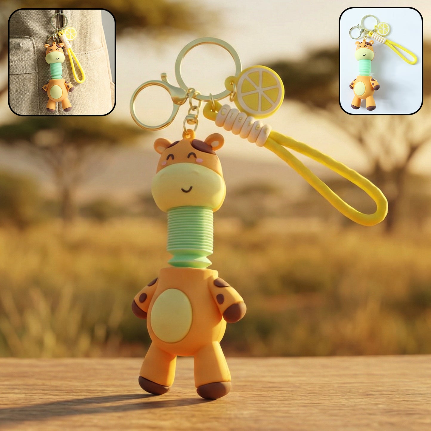 Cute Giraffe Spring Neck Keychain with Wrist Strap (1 Pc) - Happy Price - Image 2